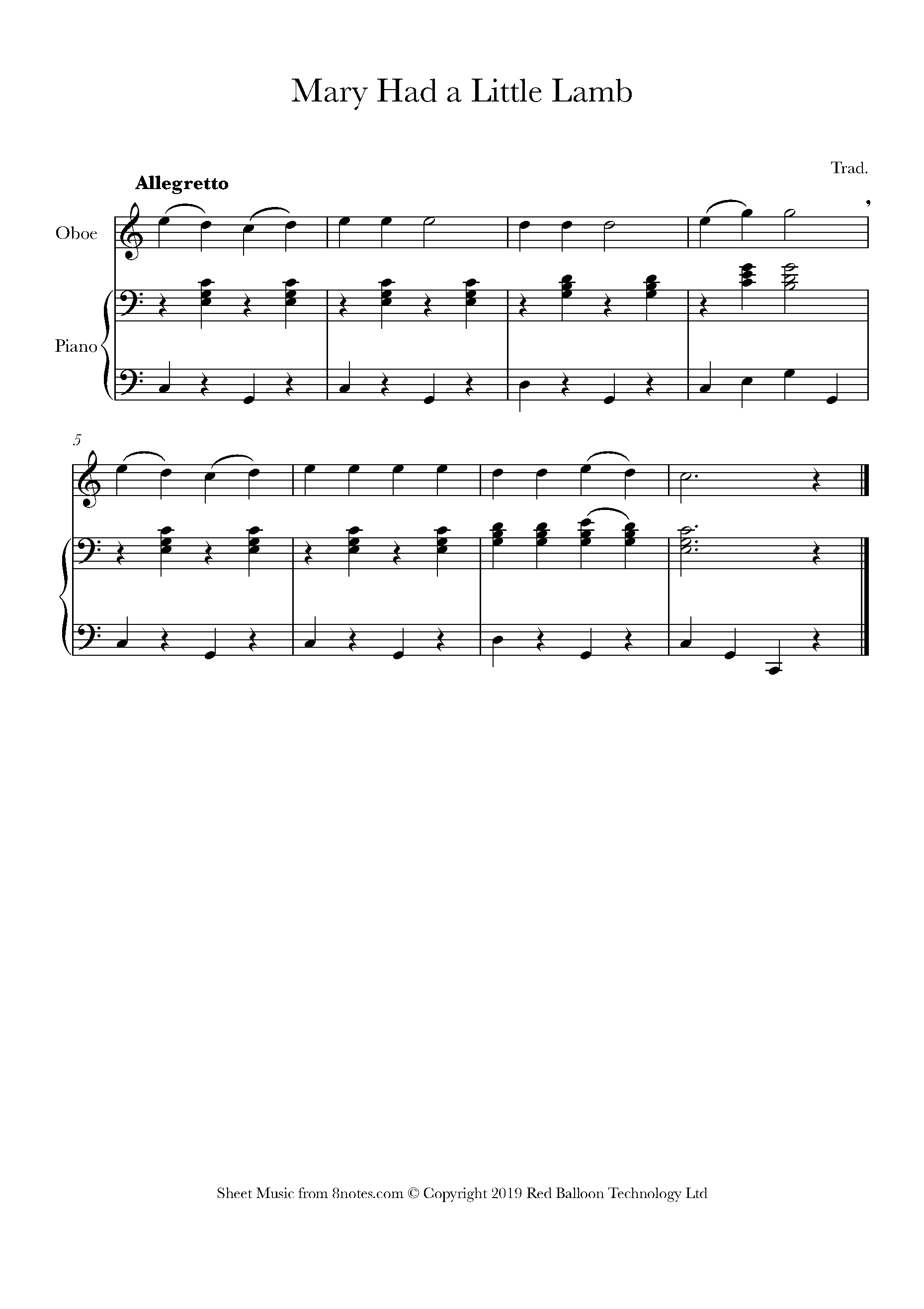 Mary Had A Little Lamb Oboe