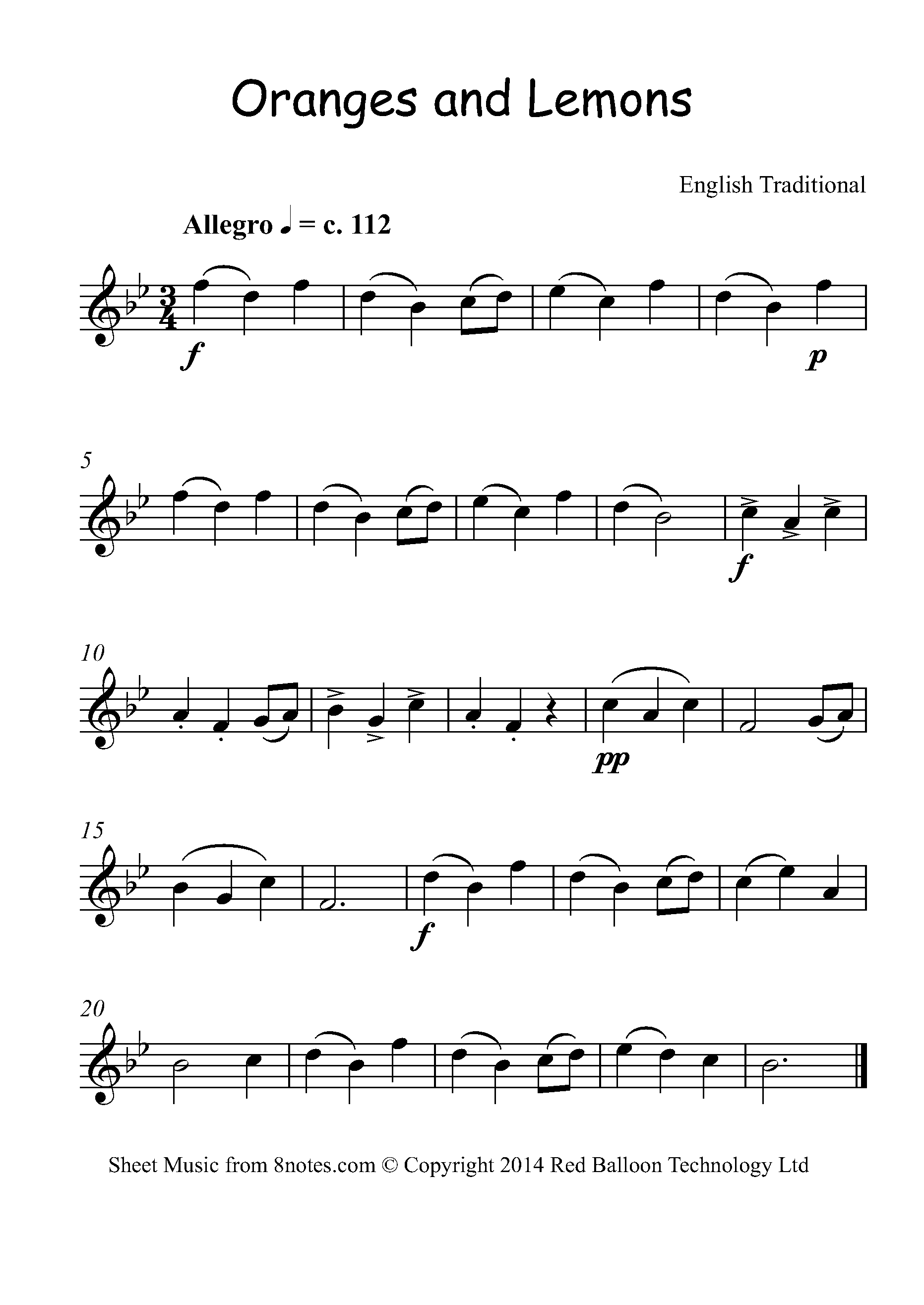 Oranges and Lemons (say the bells of St Clements) Sheet music for Oboe