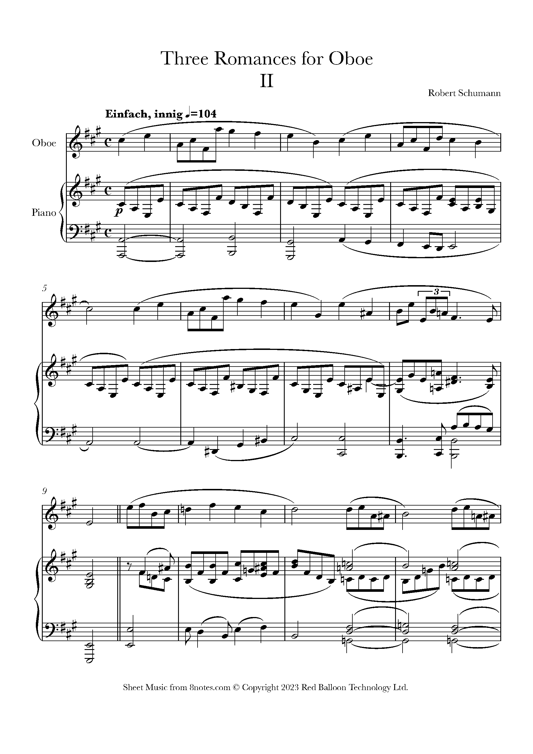 Schumann Three Romances for Oboe, Op.94. No.2 Sheet music for Oboe