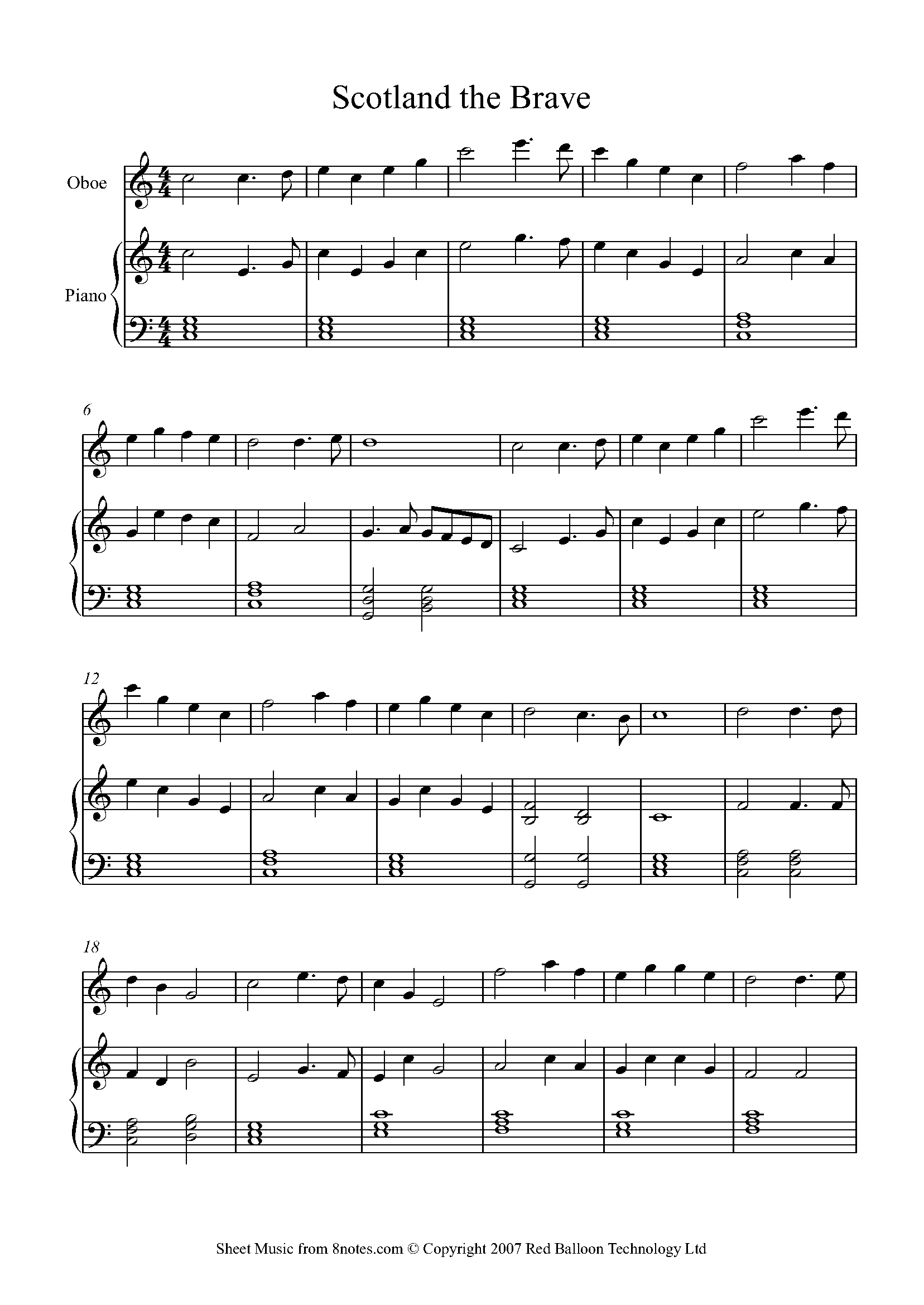 Scotland the Brave Sheet music for Oboe - 8notes.com