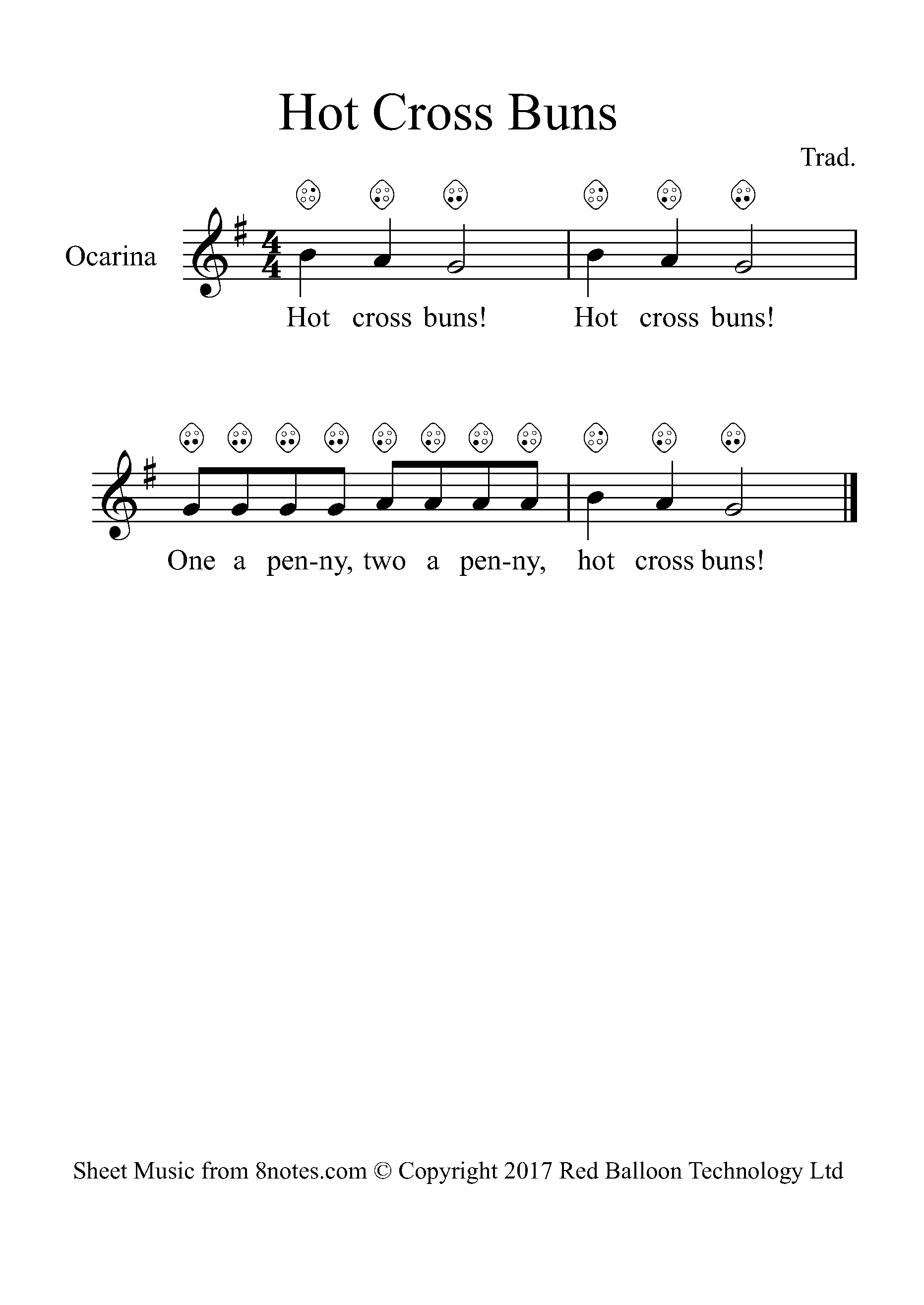 Hot Cross Buns Sheet music for Ocarina - Four Hole - 8notes.com