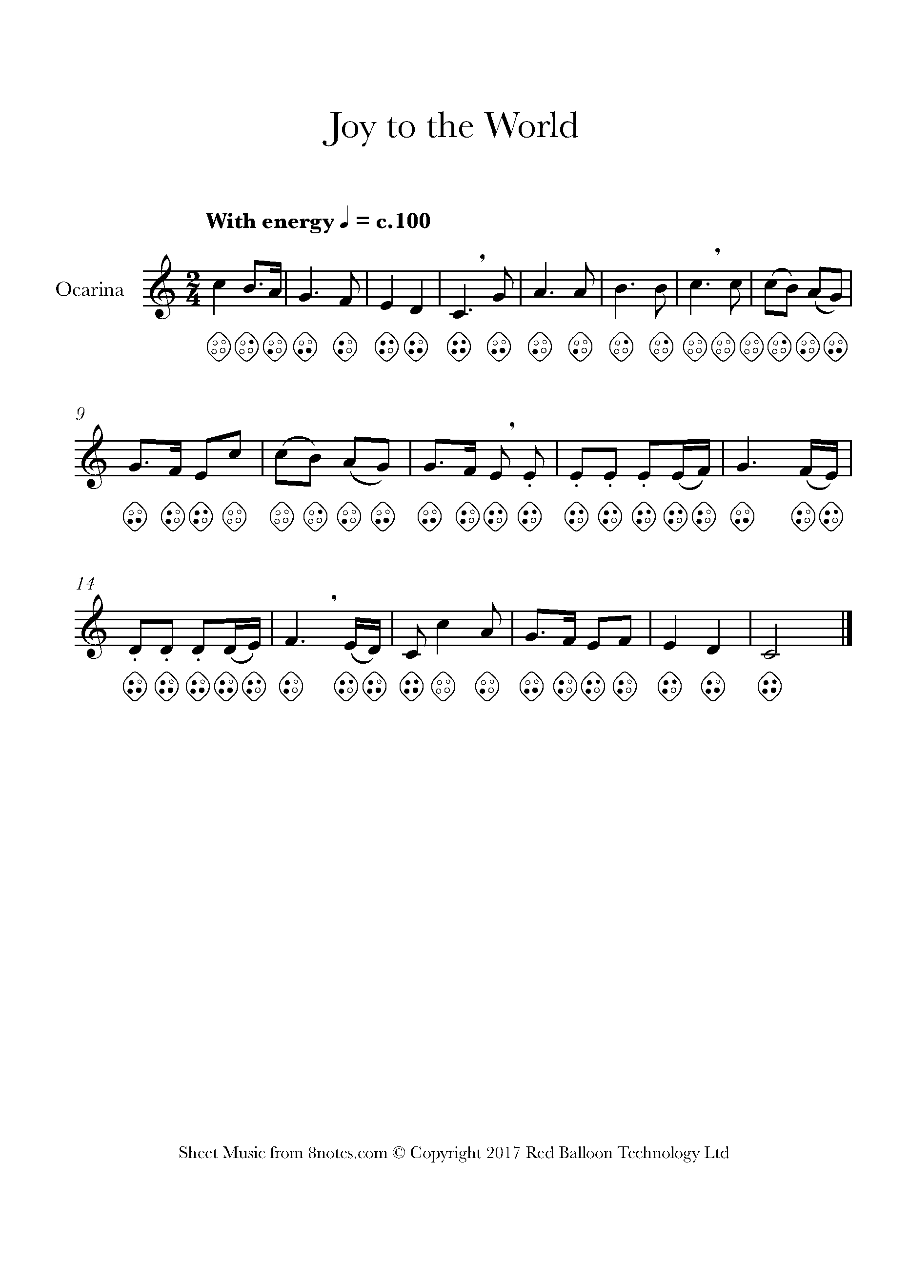 Joy to the World Sheet music for Ocarina - Four Hole - 8notes.com
