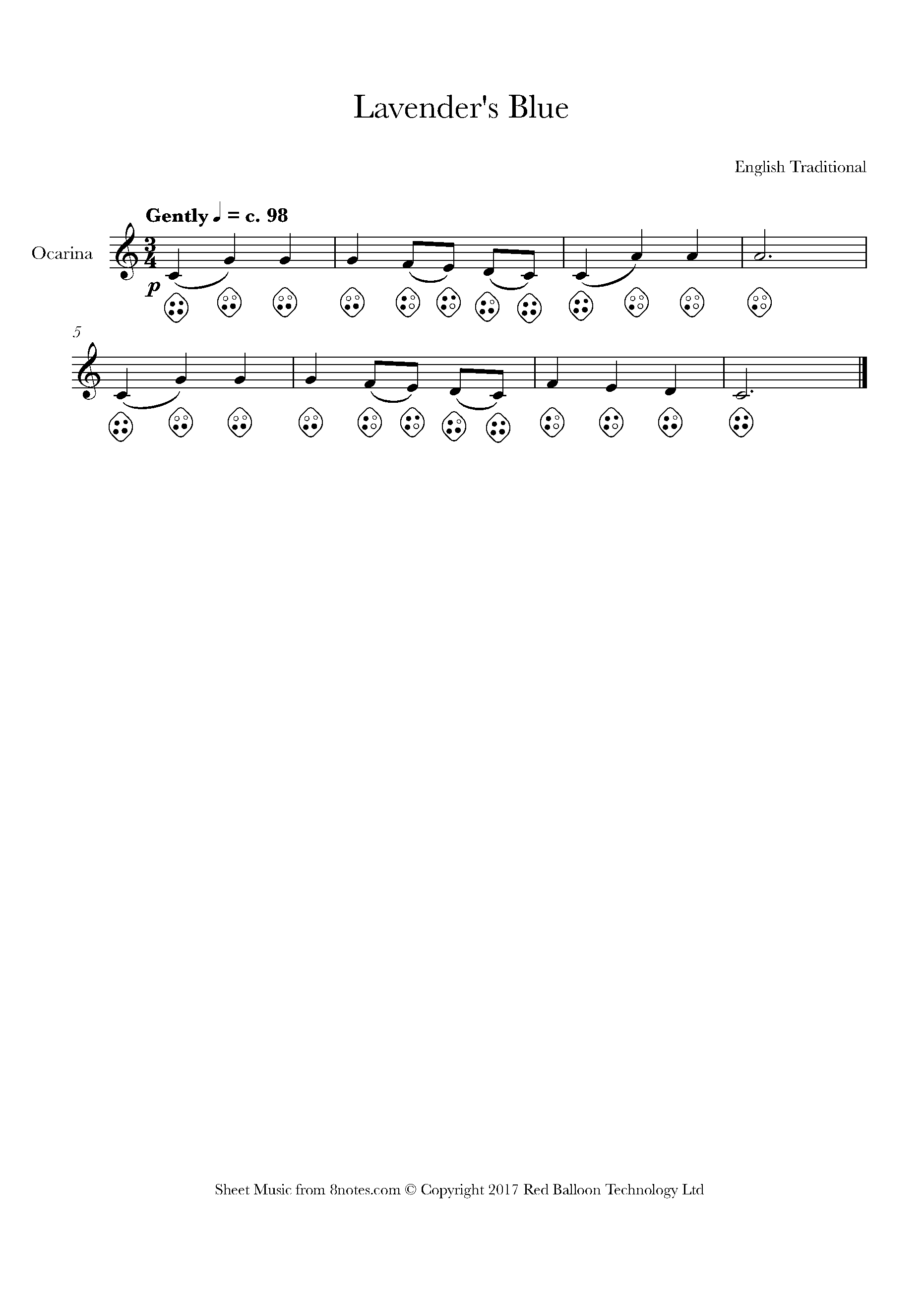 Lavender's Blue Sheet music for Ocarina Four Hole