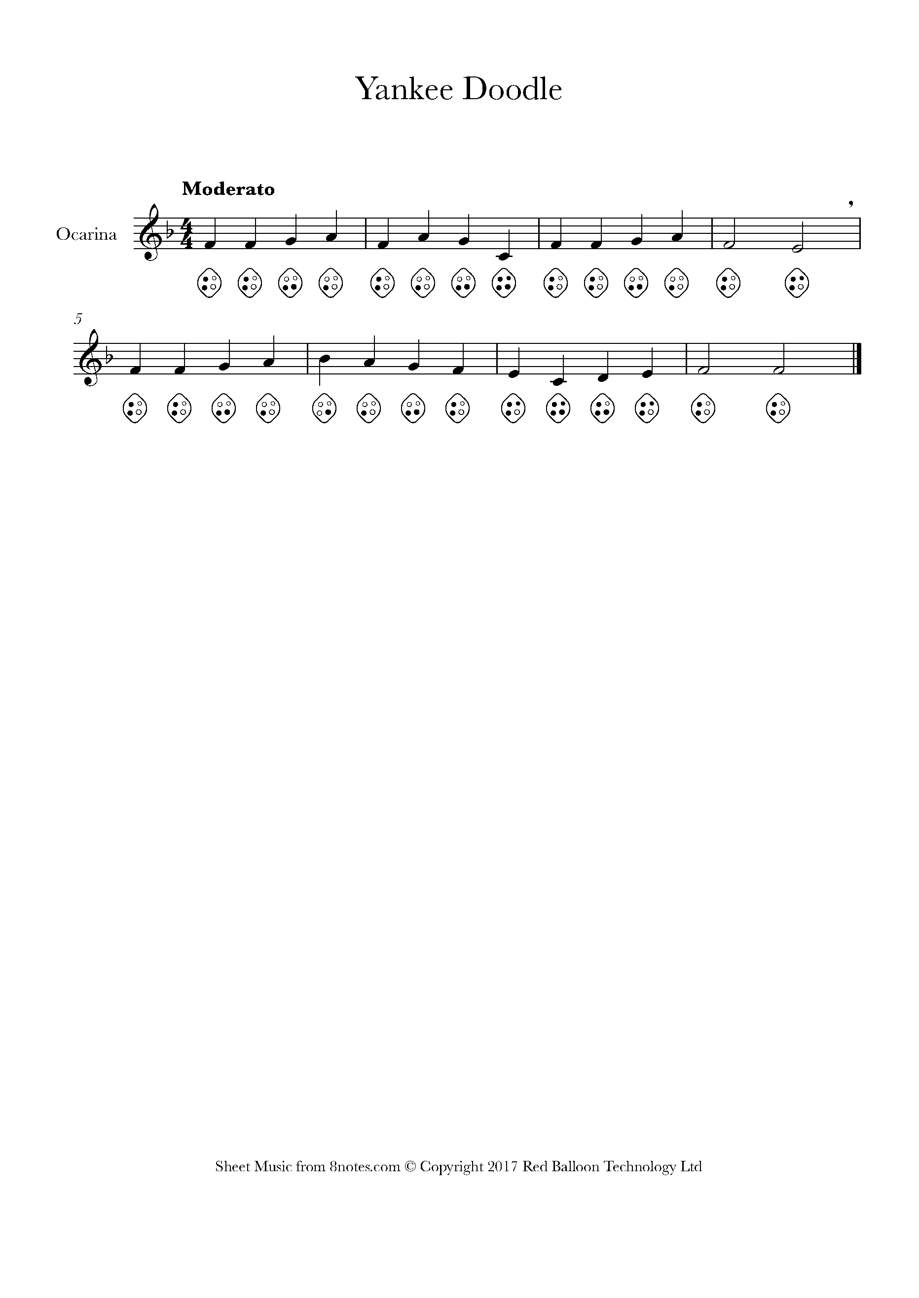 Yankee Doodle Sheet music for Ocarina Four Hole