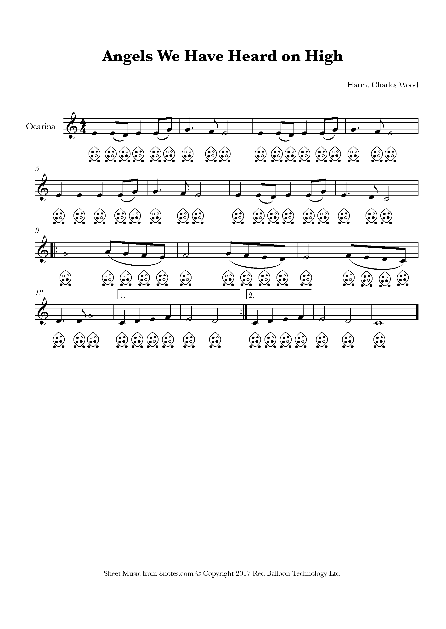 Angels We Have Heard On High Sheet music for Ocarina Six Hole