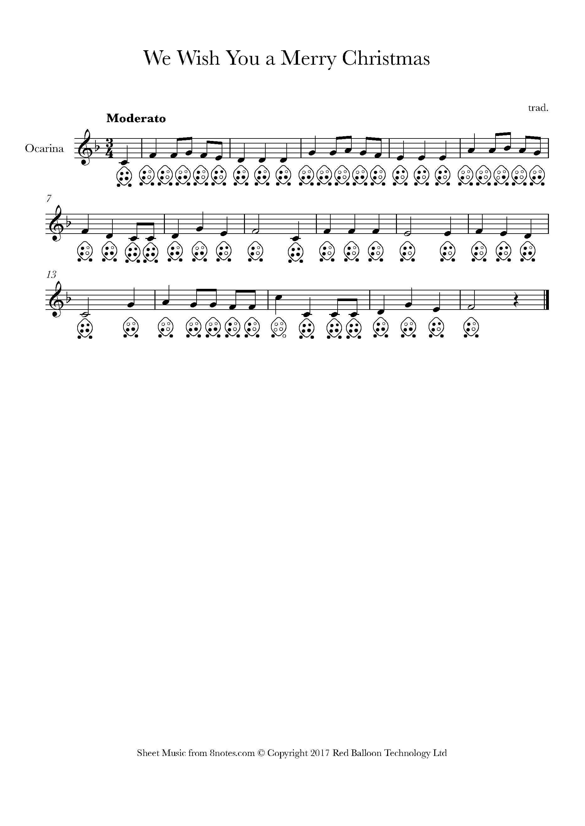 We wish you a merry christmas for Ocarina Six Hole Free Sheet music for Ocarina Six Hole 8notes