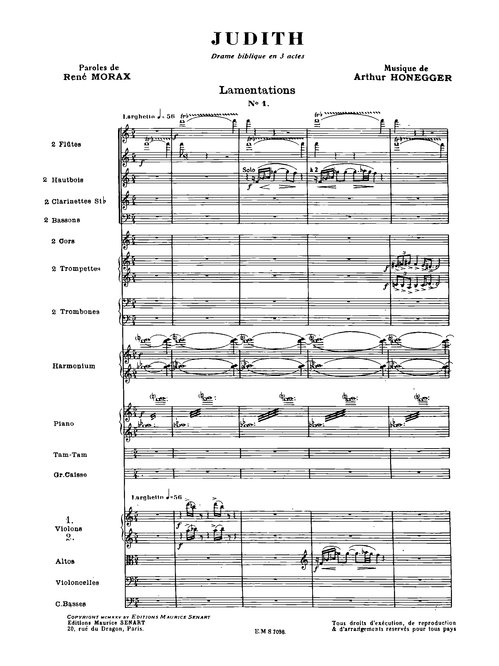Judith, H.57b by Arthur Honegger Sheet Music arranged by 8notes.com for Opera Full Score - 1 of 114 pages