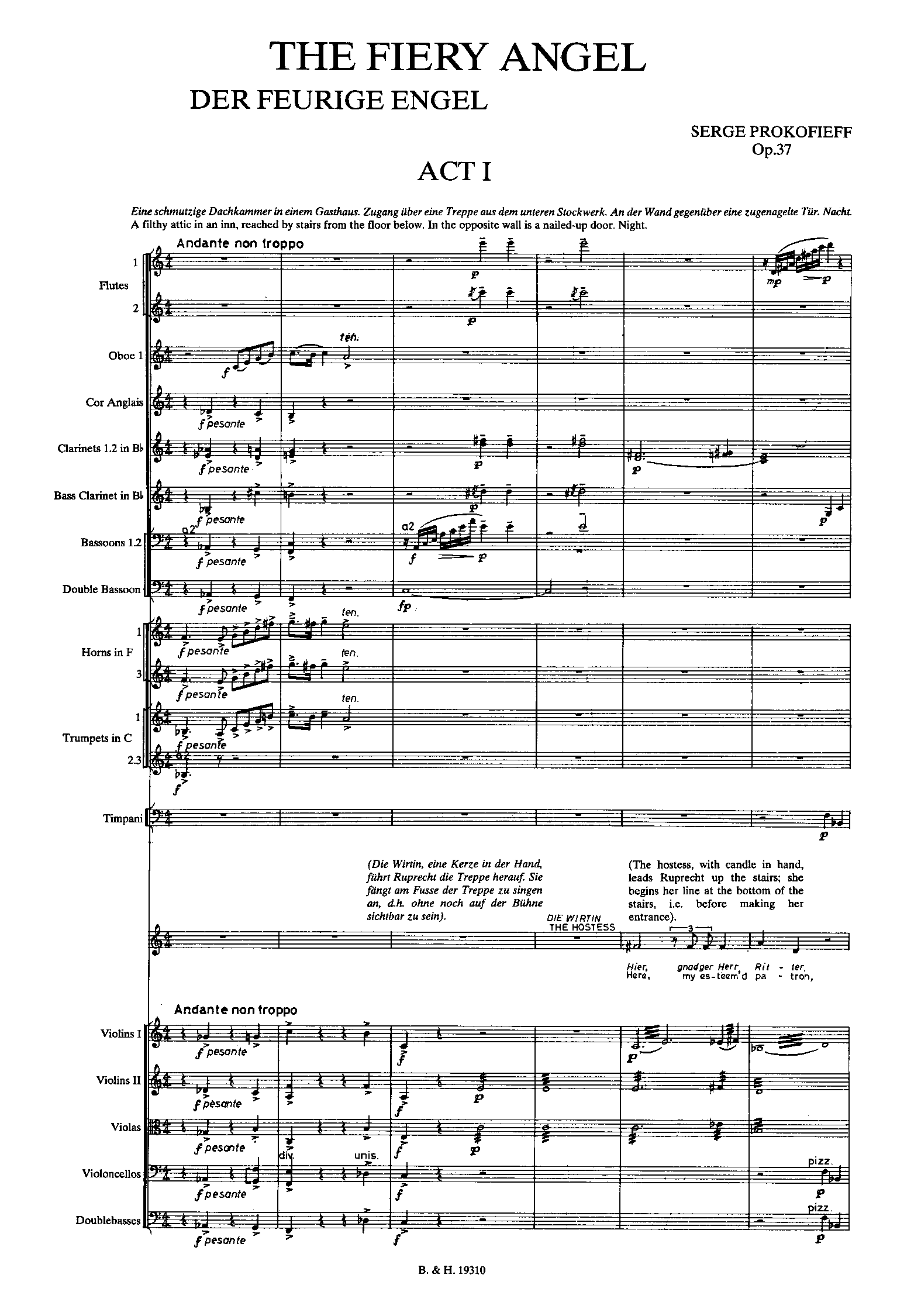 The Fiery Angel, Op.37 by Sergei Prokofiev Sheet Music arranged by 8notes.com for Opera Full Score - 1 of 634 pages