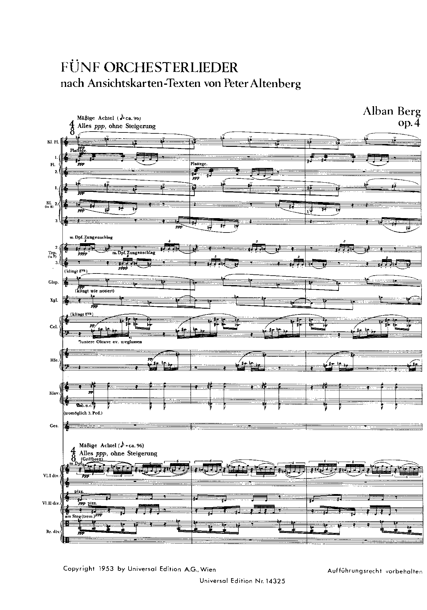 Berg 5 Orchesterlieder, Op.4 by Alban Berg Sheet Music arranged by 8notes.com for Orchestra - 1 of 28 pages