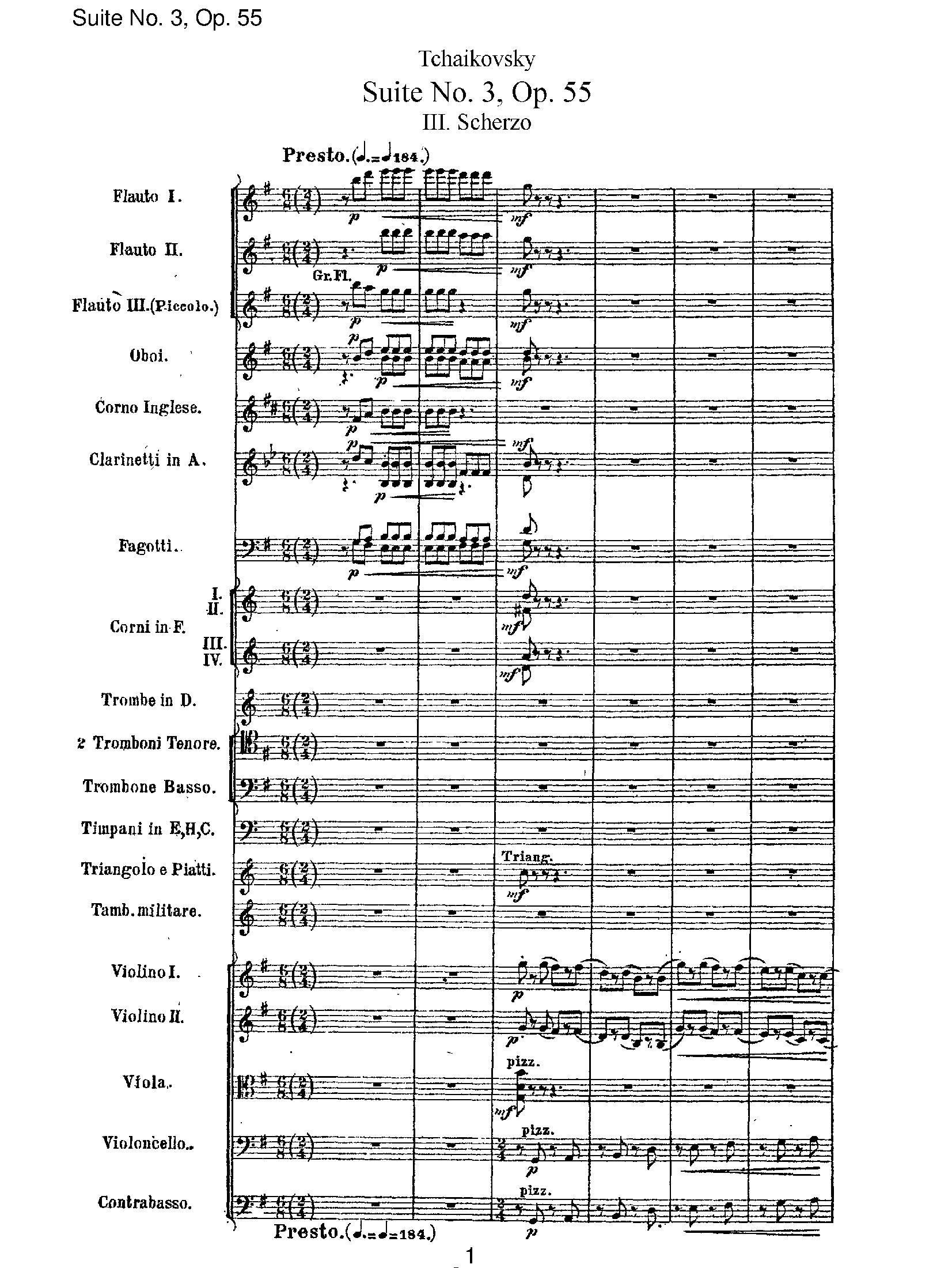 Tchaikovsky, Pyotr Ilyich - Suite No. 3, Op. 55 III.Scherzo Sheet music ...