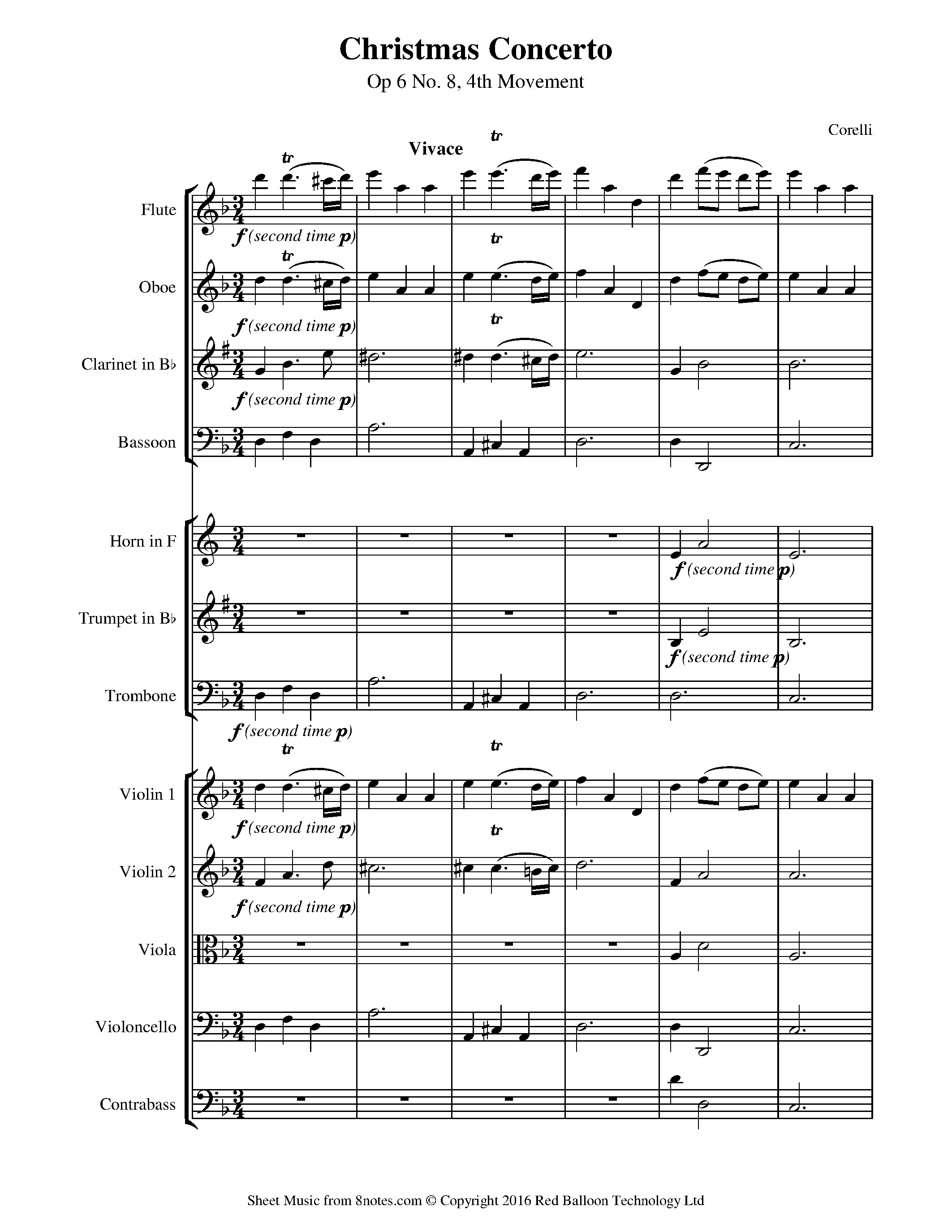 Corelli Christmas Concerto Op 6 No 8 Pastorale Sheet Music For Orchestra 8notes Com
