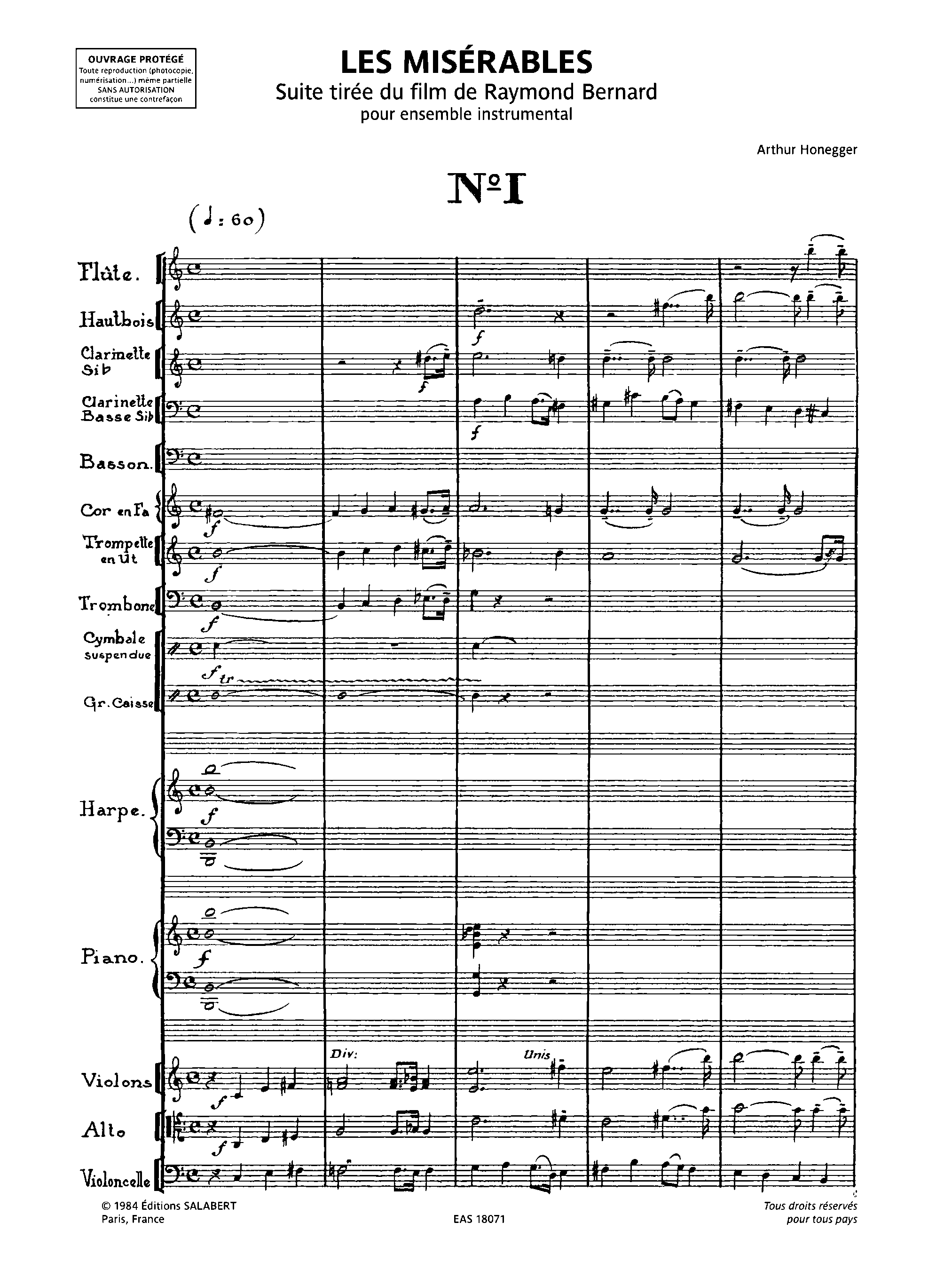 Les Miserables, H.88a by Arthur Honegger Sheet Music arranged by 8notes.com for Orchestra - 1 of 67 pages