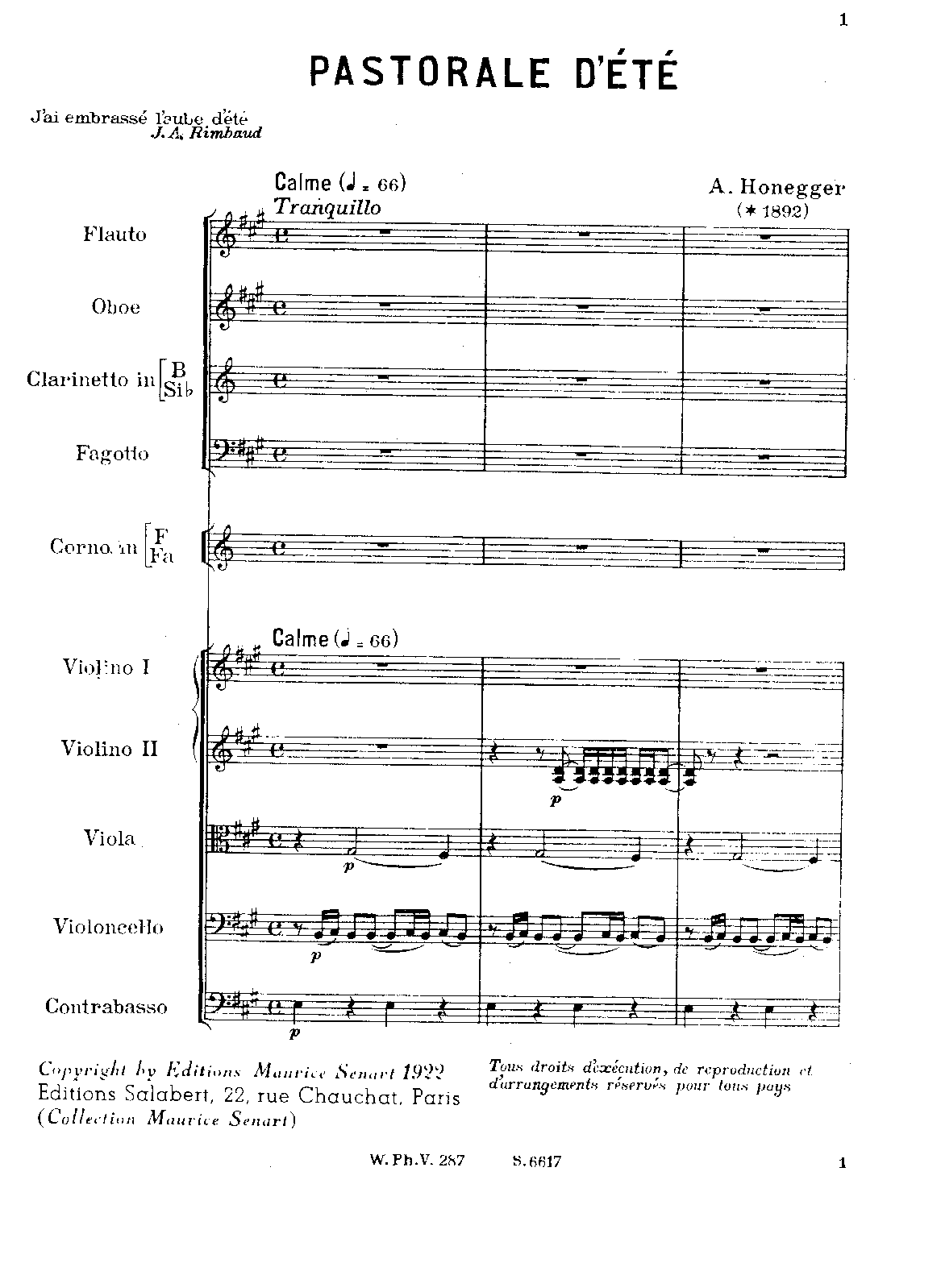 Pastorale d'ete, H.31 by Arthur Honegger Sheet Music arranged by 8notes.com for Orchestra - 1 of 20 pages