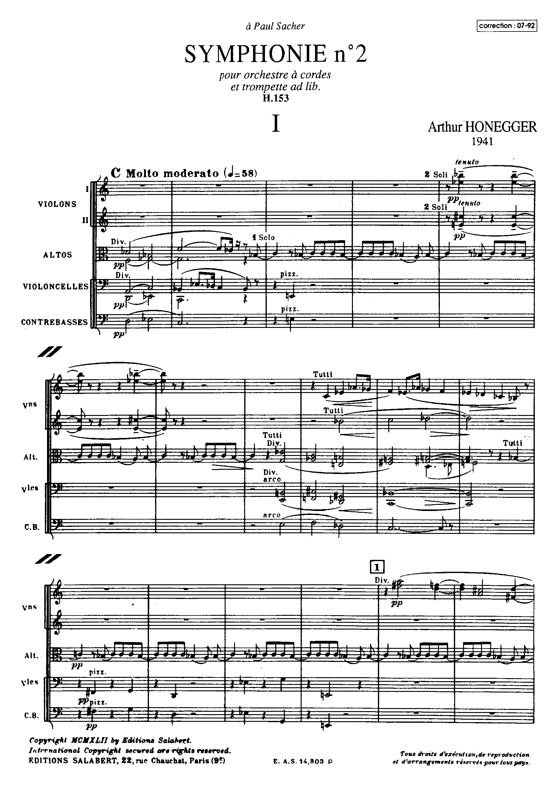 Symphony No.2, H.153 by Arthur Honegger Sheet Music arranged by 8notes.com for Orchestra - 1 of 47 pages