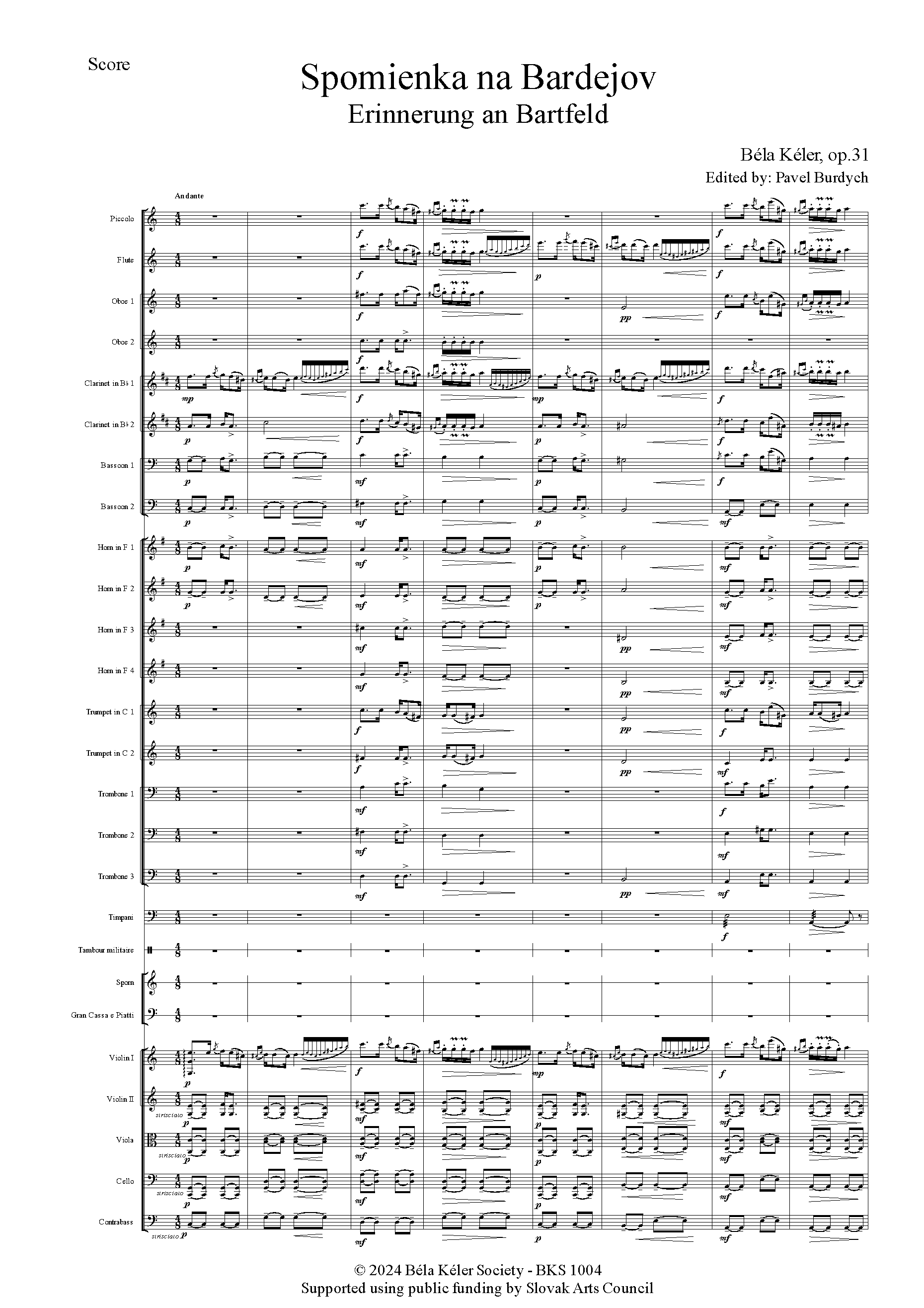 Bartfai Emlek Csardas, Op.31 by ﻿Béla Kéler Sheet Music arranged by 8notes.com for Orchestra - 1 of 10 pages