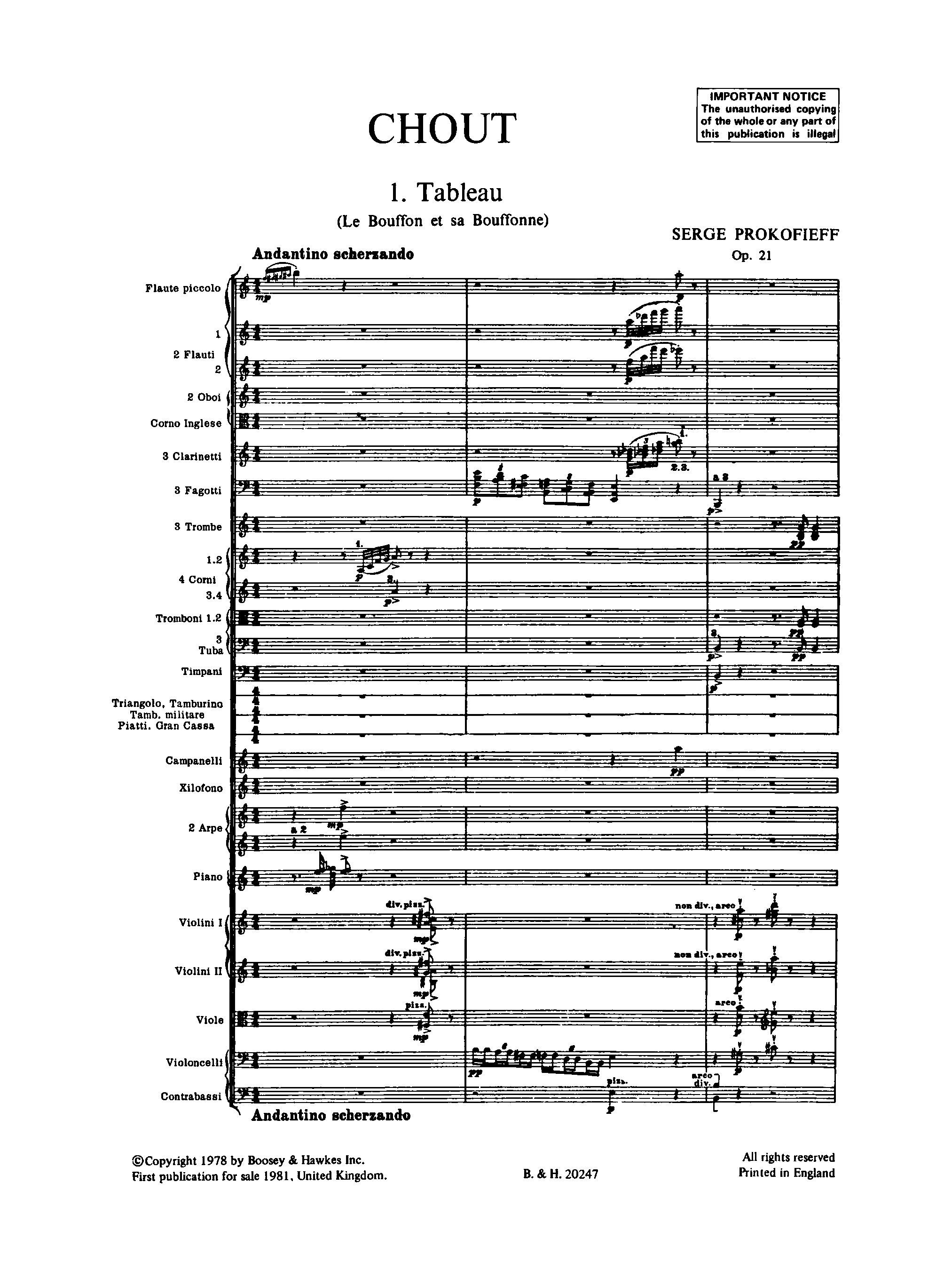 Chout, Op.21 by Sergei Prokofiev Sheet Music arranged by 8notes.com for Orchestra - 1 of 301 pages