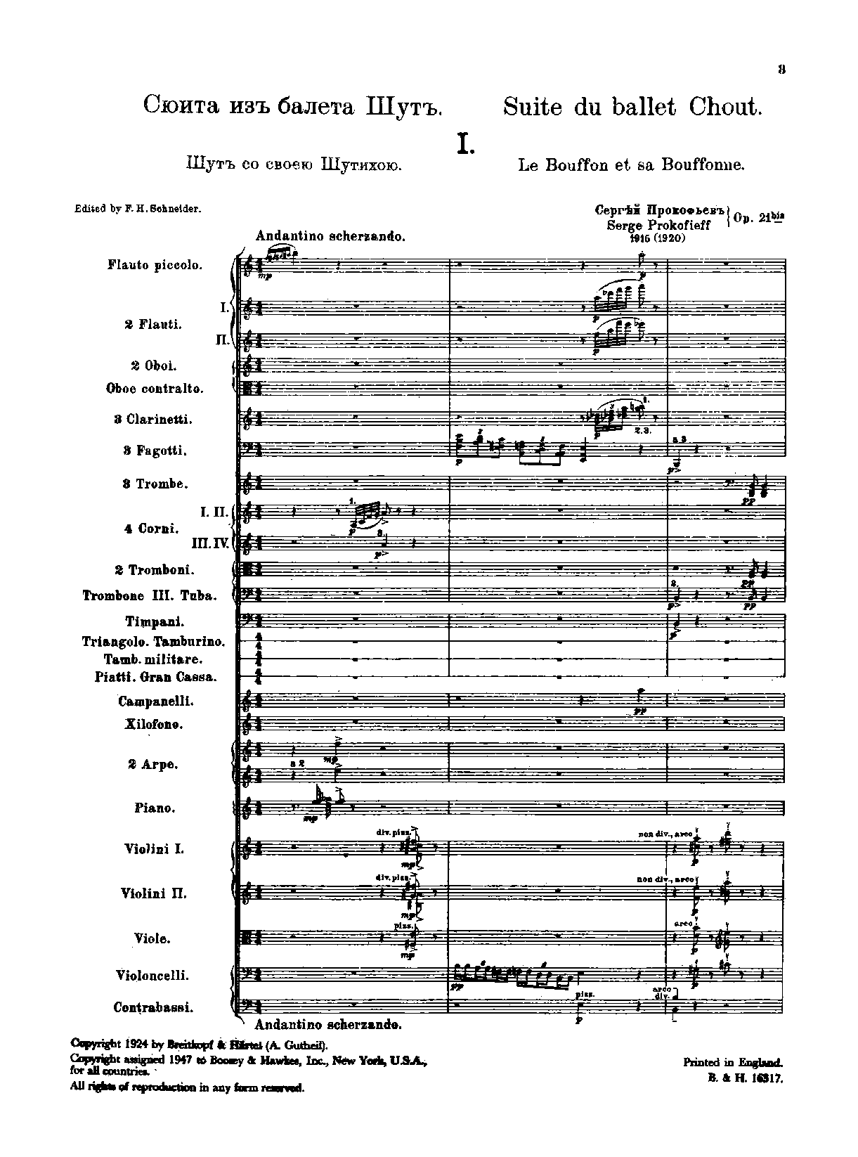 Chout Suite, Op.21bis by Sergei Prokofiev Sheet Music arranged by 8notes.com for Orchestra - 1 of 154 pages