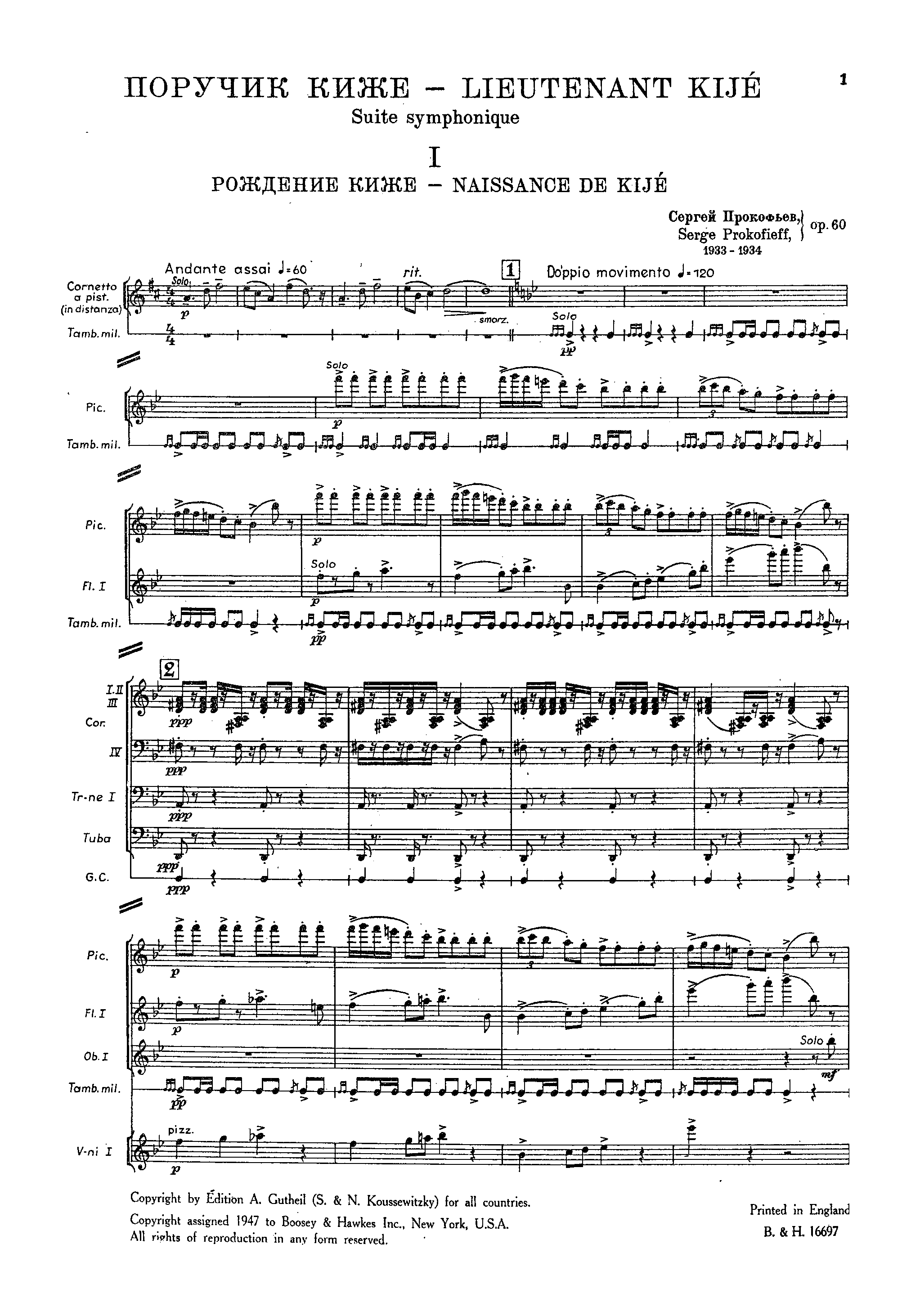 Lieutenant Kije (suite), Op.60 by Sergei Prokofiev Sheet Music arranged by 8notes.com for Orchestra - 1 of 104 pages