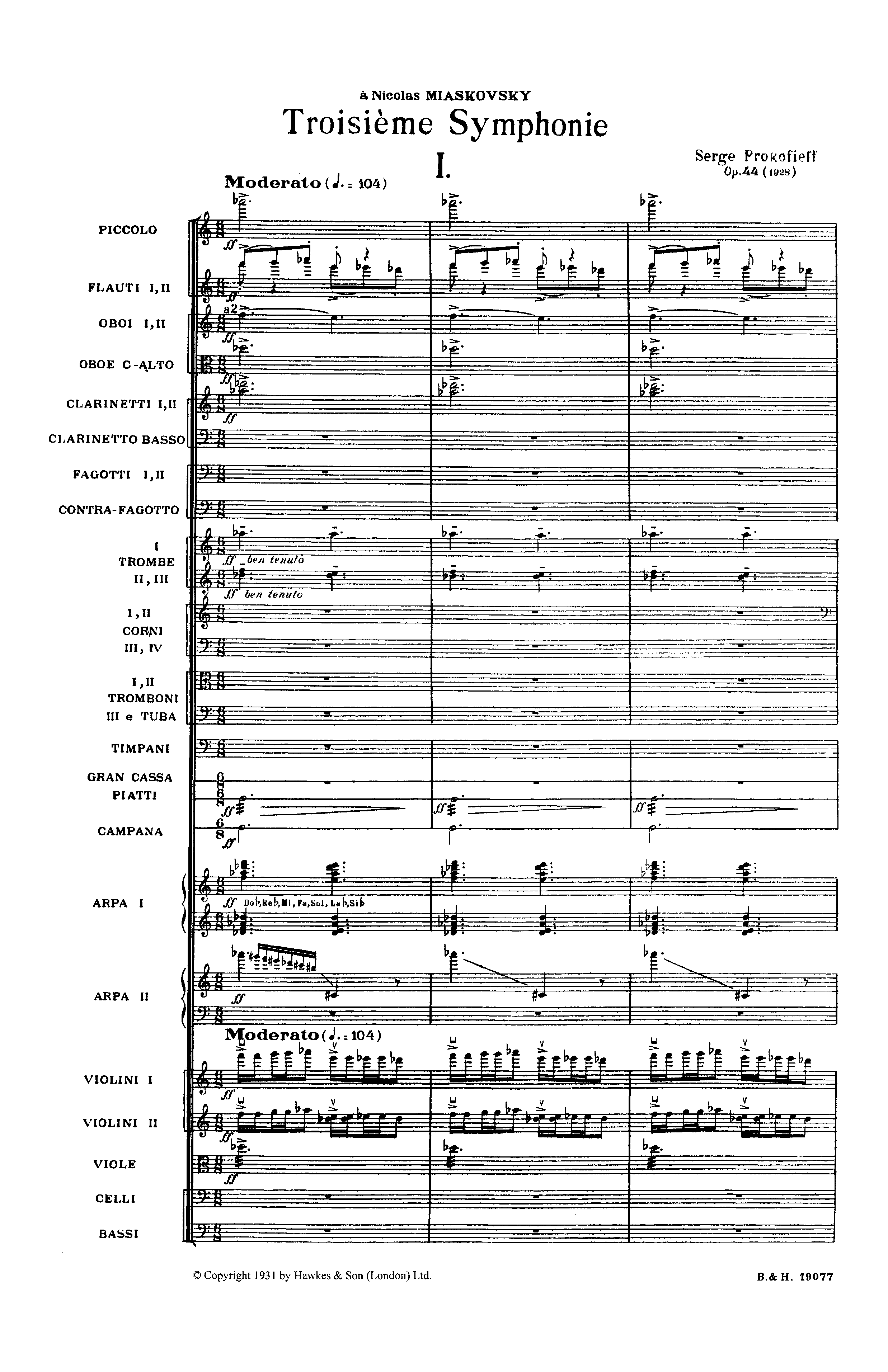 Symphony No.3, Op.44 by Sergei Prokofiev Sheet Music arranged by 8notes.com for Orchestra - 1 of 204 pages