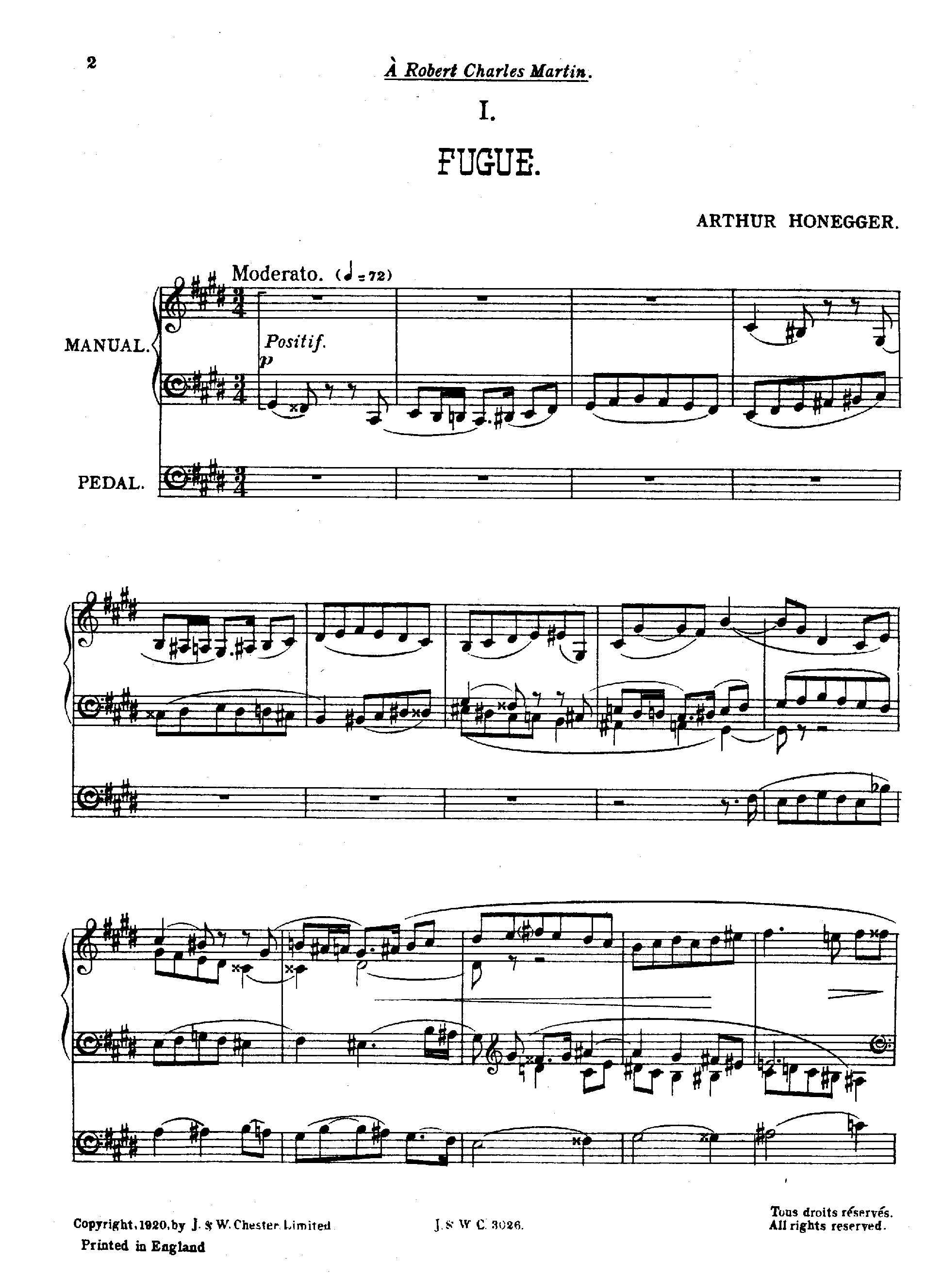 Fugue et choral, H.14 by Arthur Honegger Sheet Music arranged by 8notes.com for Organ - 1 of 6 pages