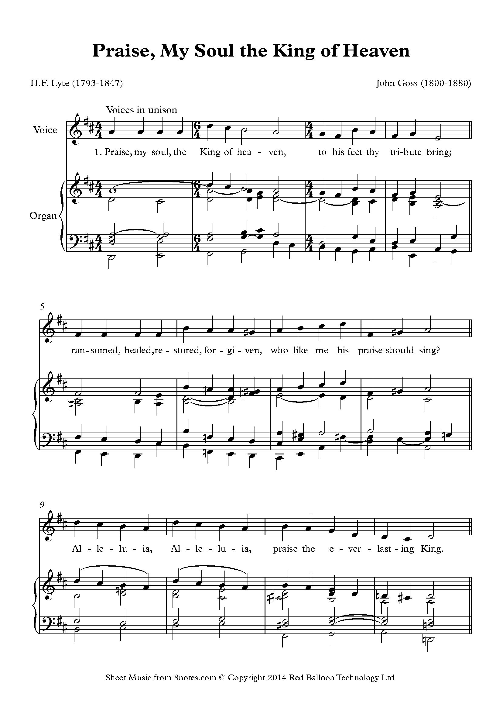 Goss Praise, My Soul the King of Heaven Sheet music for Organ