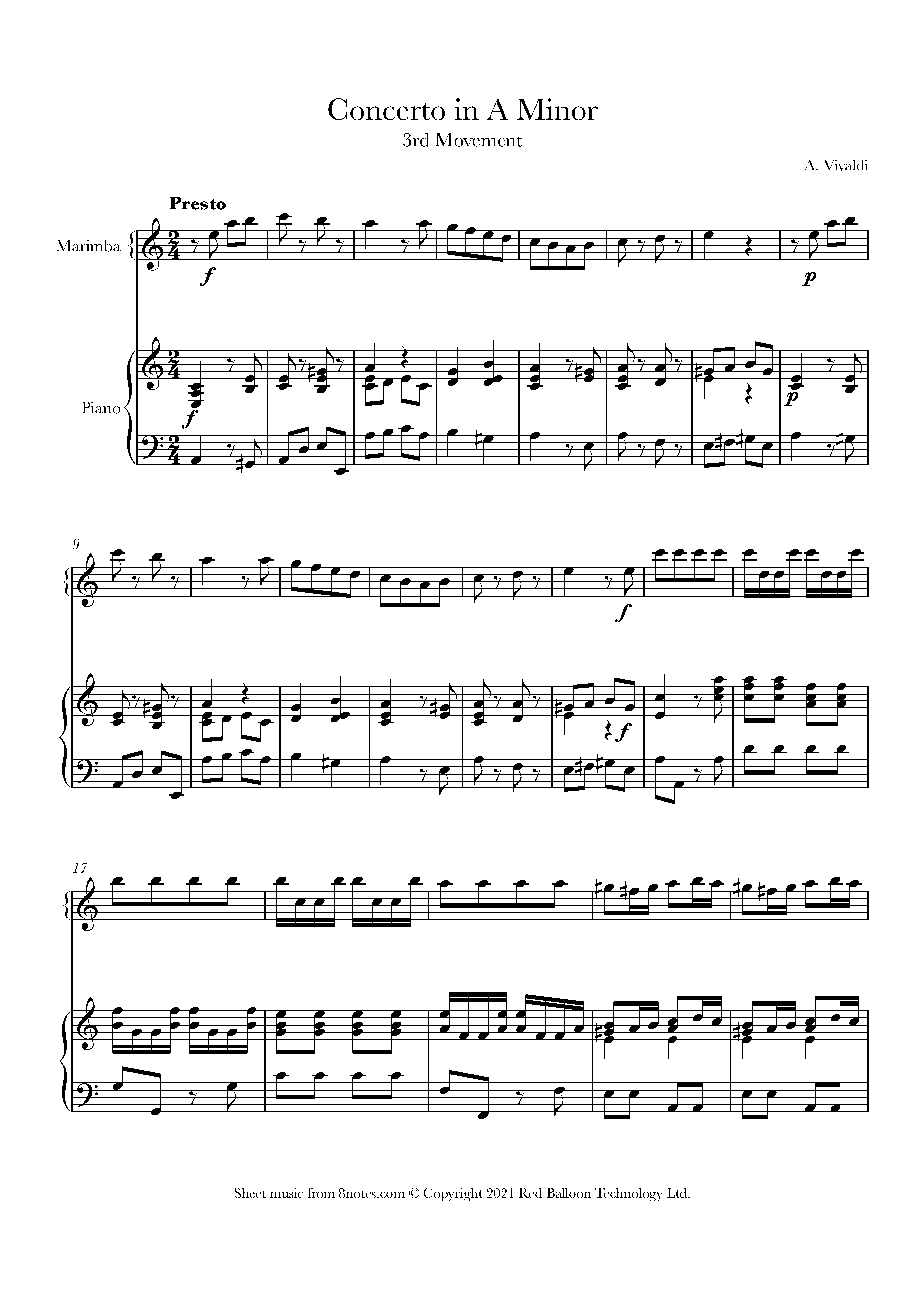 Vivaldi Concerto in A Minor 3rd mvt Sheet music for Percussion