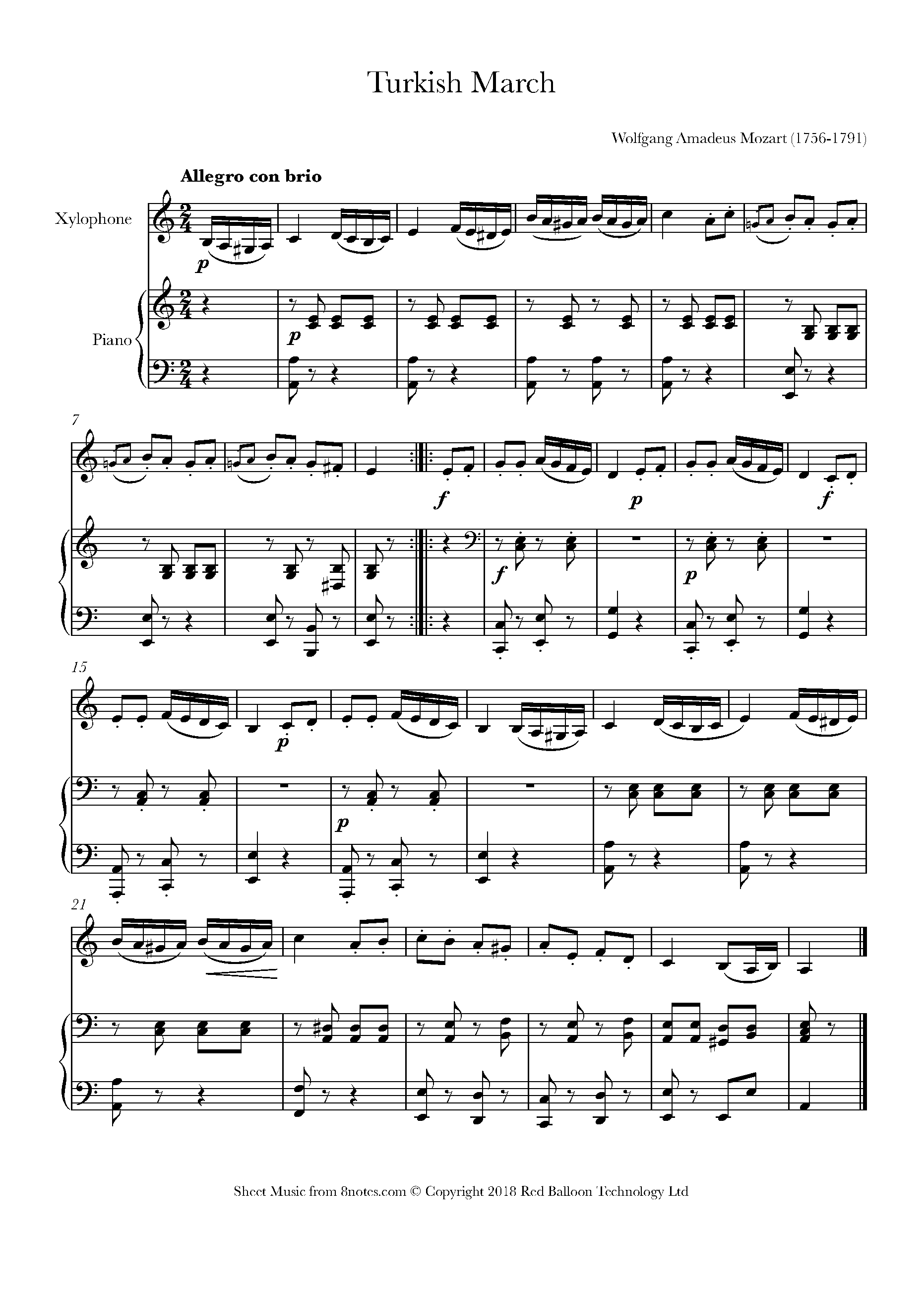 Mozart Wolfgang Amadeus Rondo Alla Turca Xylophone for Percussion Free Sheet music for Percussion 8notes