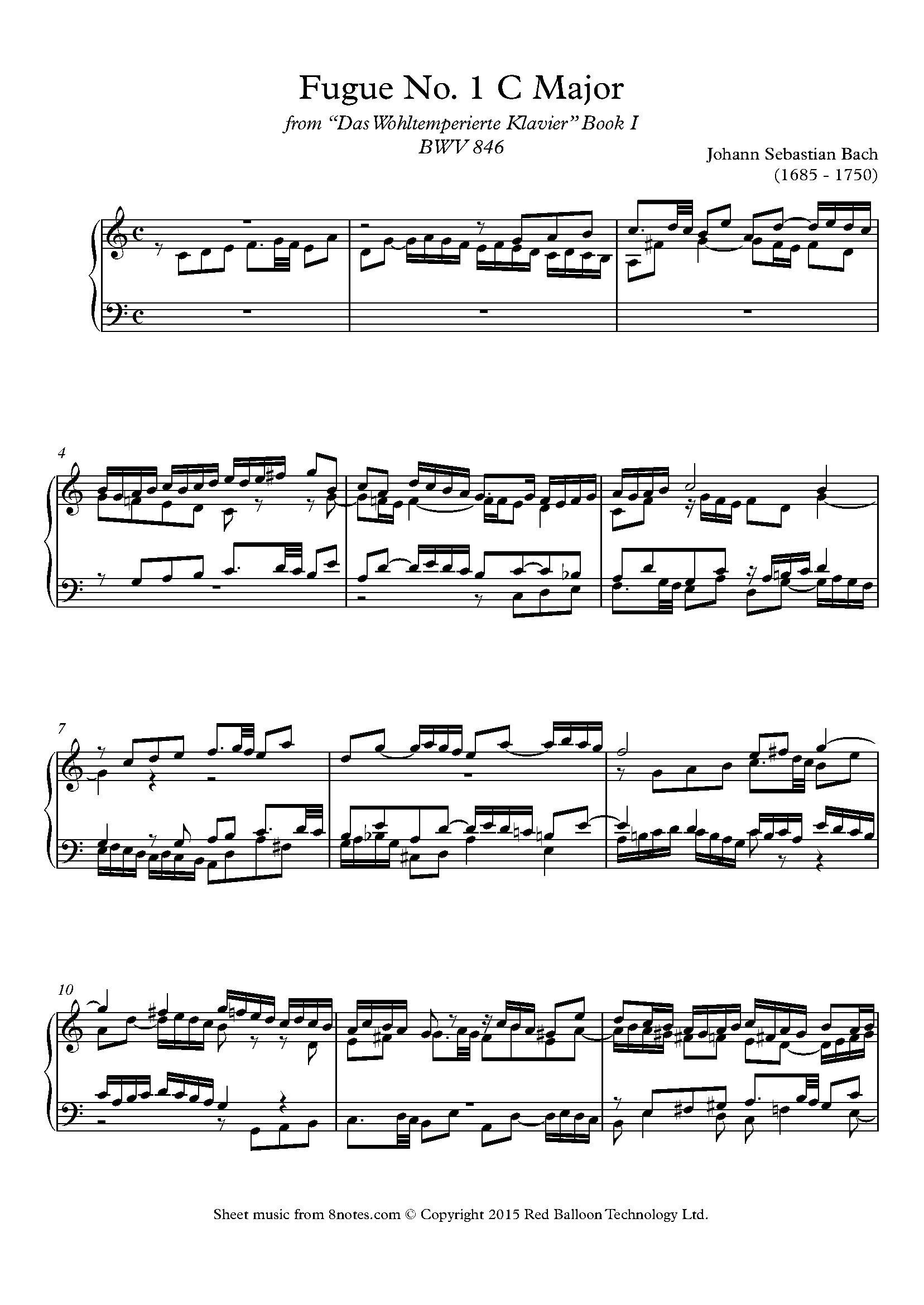 Bach - Fugue No. 1 C Major from Das Wohltemperierte Klavier Book I BWV