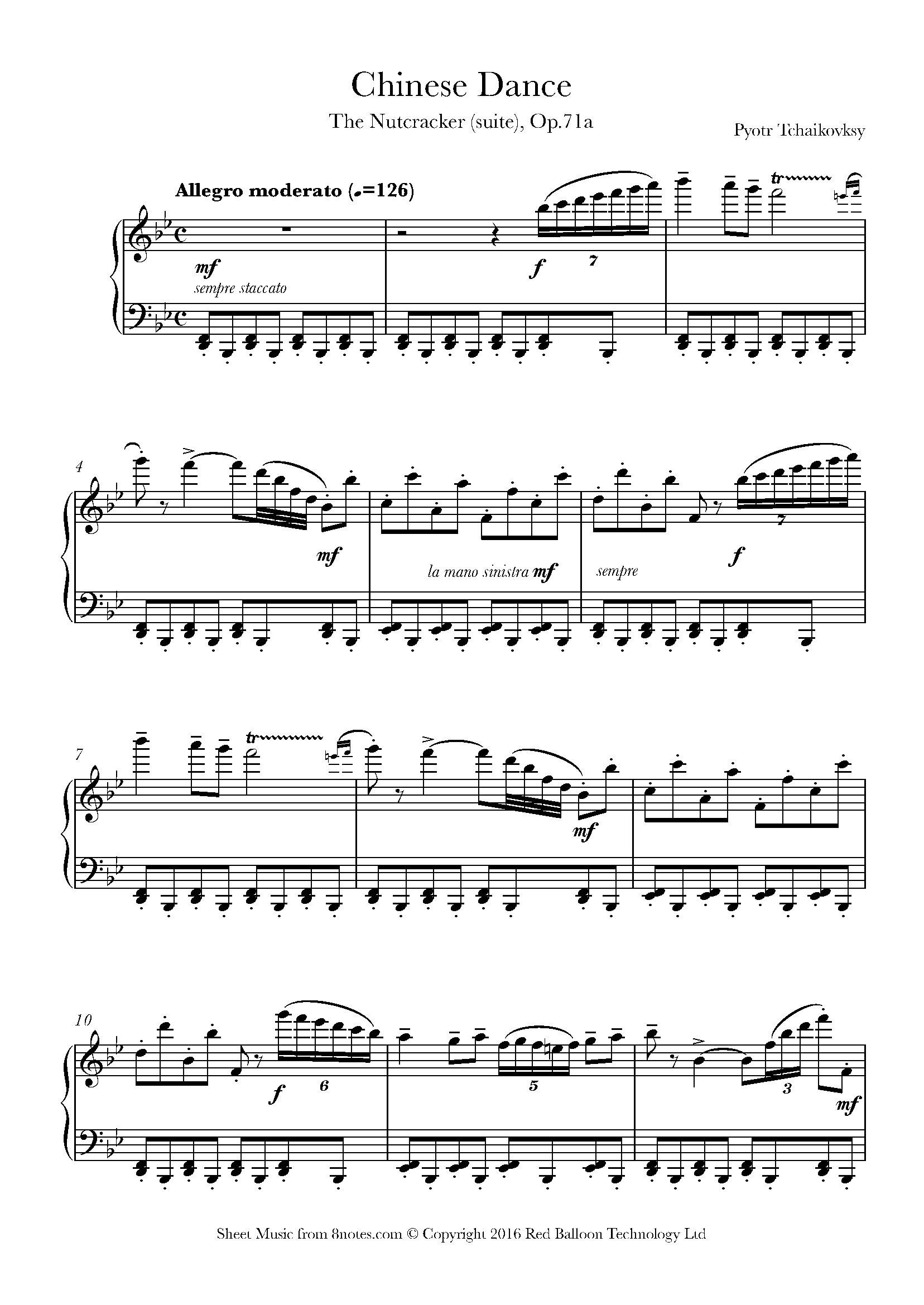Tchaikovsky Chinese Dance from Nutcracker Suite, Op. 71a Sheet music