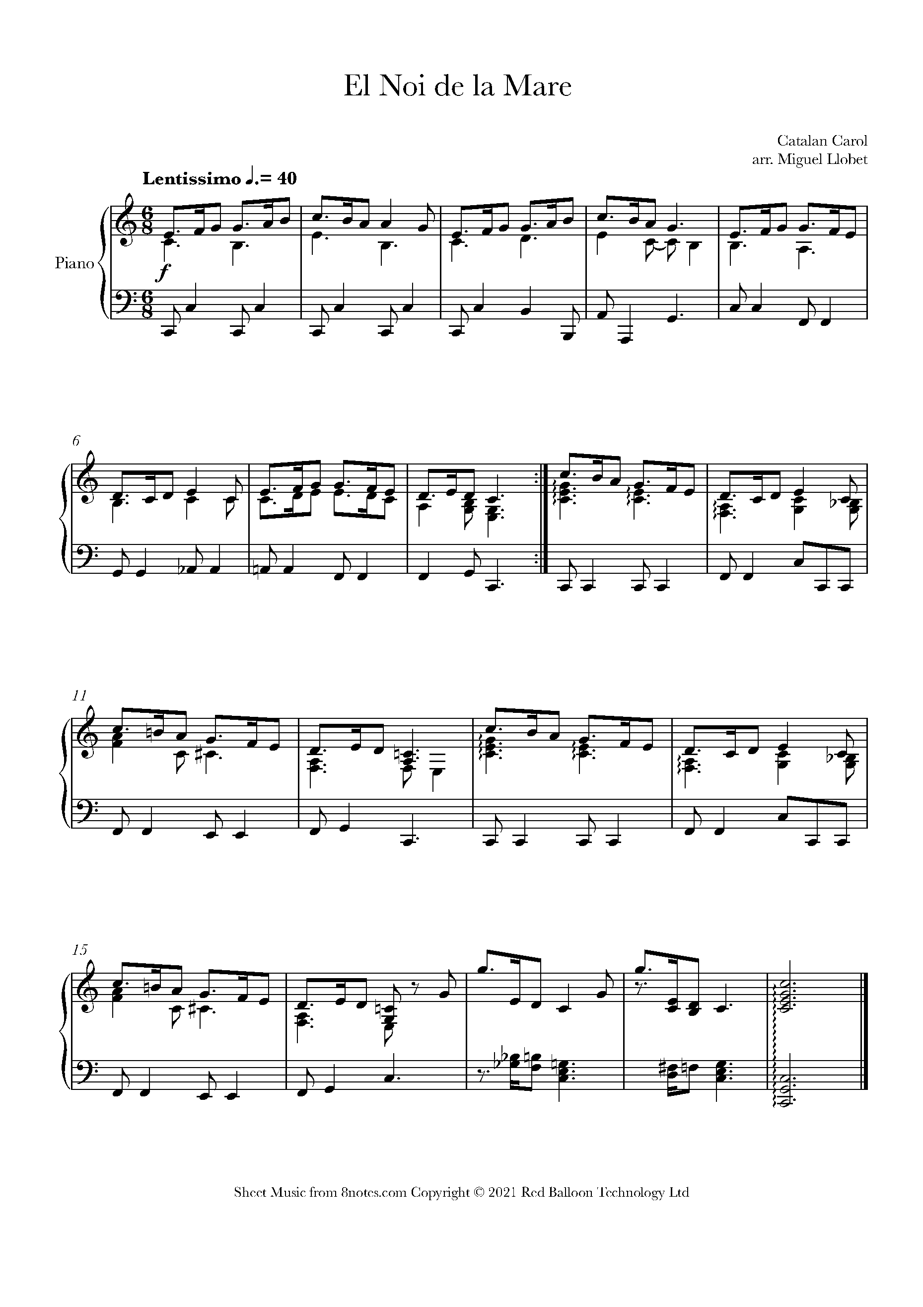El Noi de la Mare Sheet music for Piano - 8notes.com