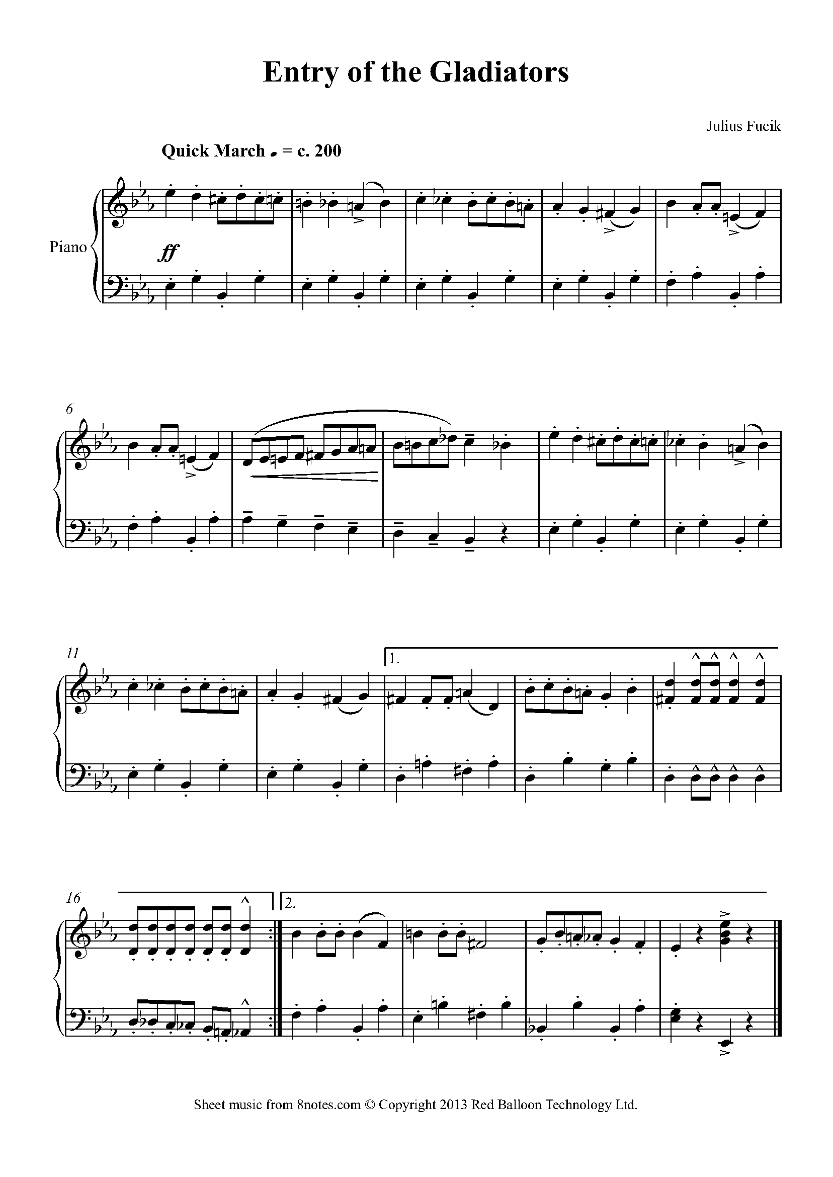  Fu k Entry Of The Gladiators Sheet Music For Piano 8notes