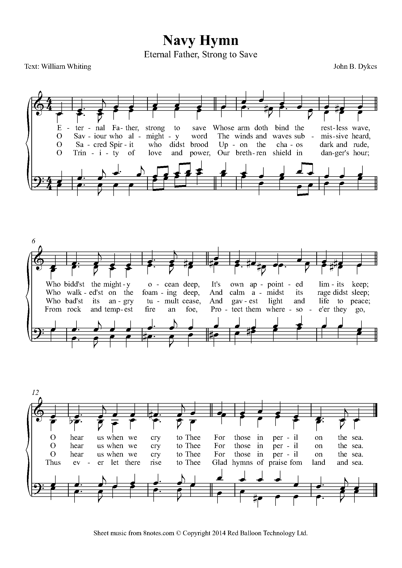 Dykes - Navy Hymn (Eternal Father, Strong to Save) Sheet music for ...