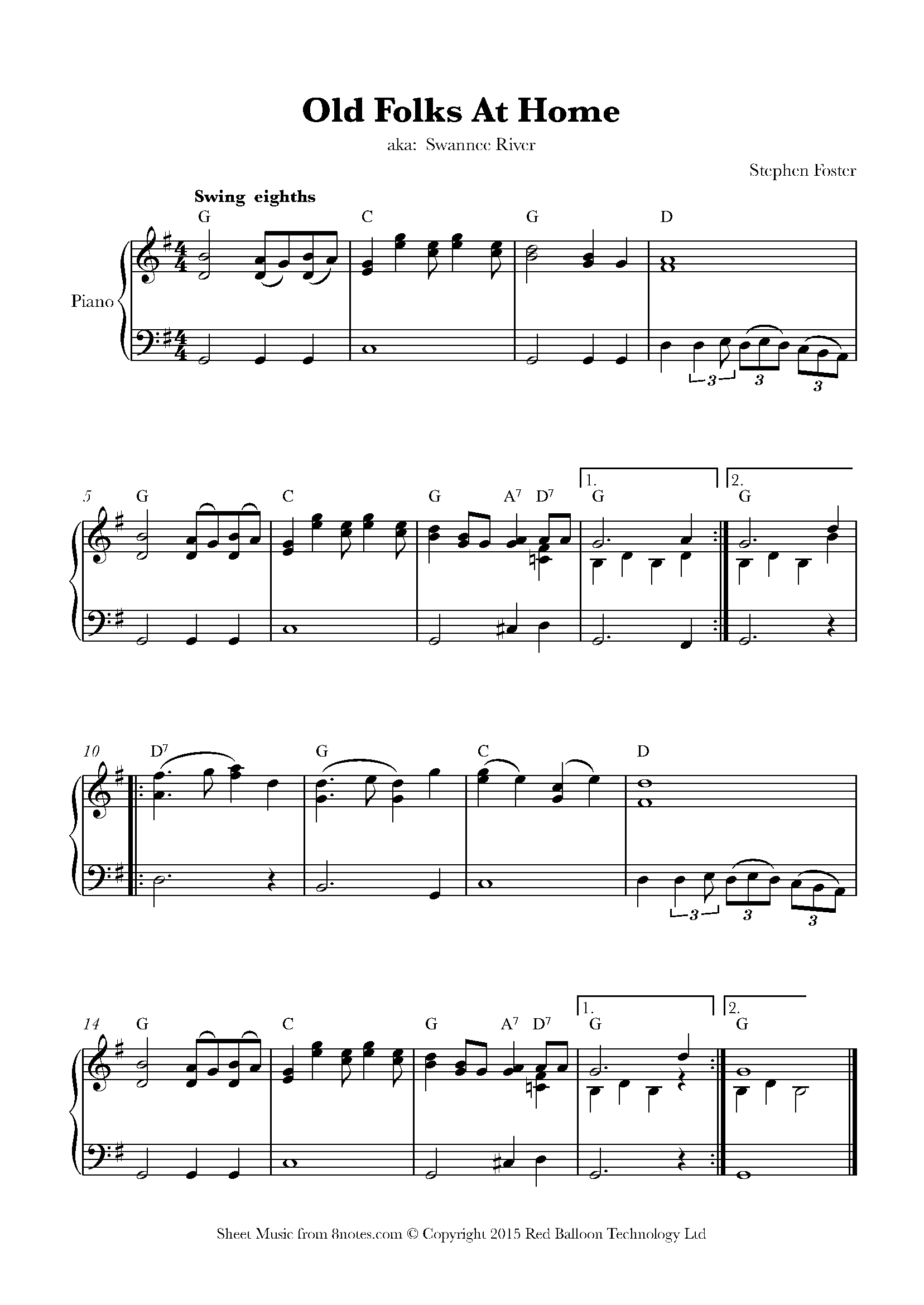 Stephen Foster Old Folks At Home (Swannee River) Sheet music for