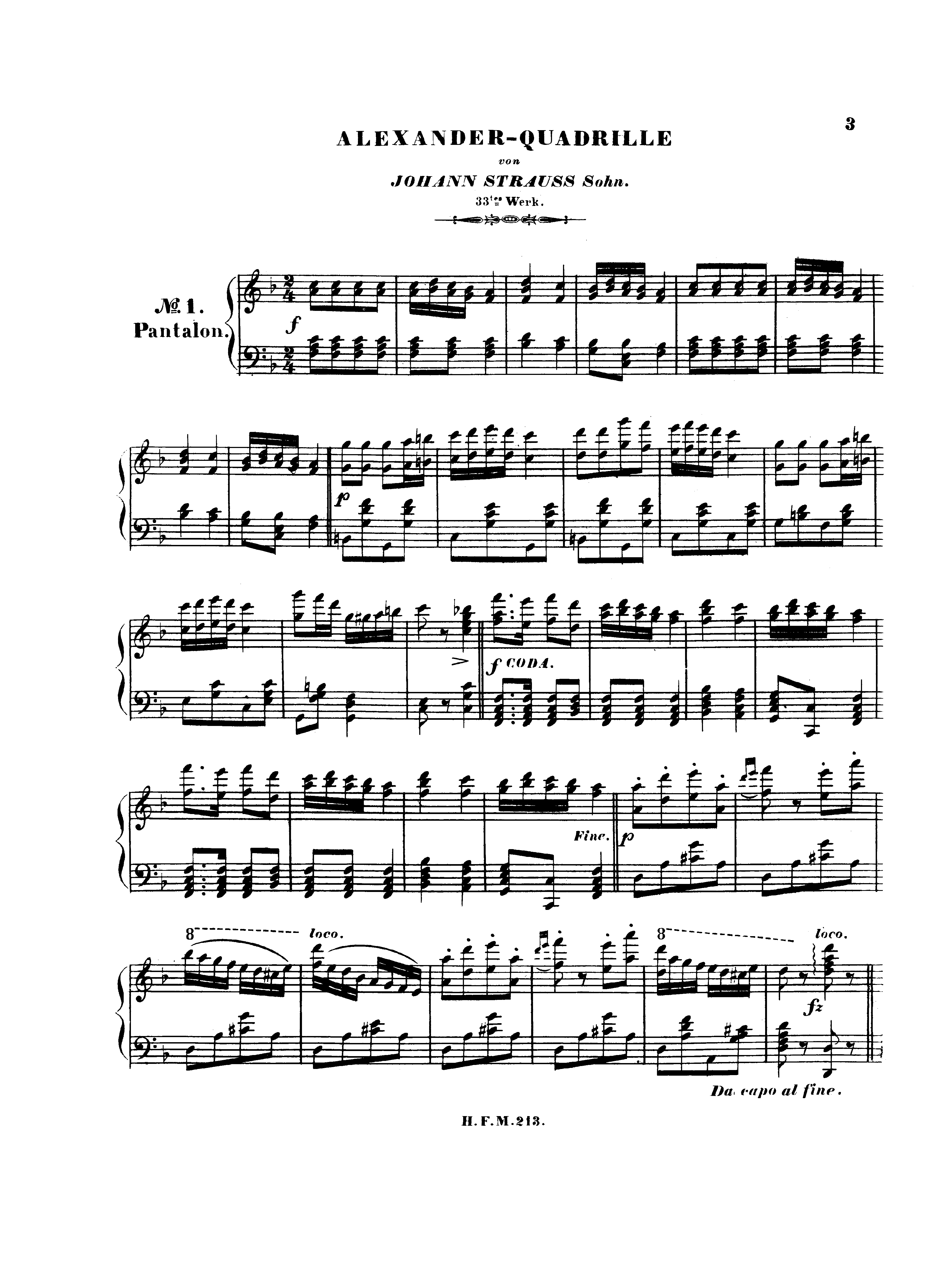 Strauss II,Johann - Alexander-Quadrille, Op.33 Sheet music for Piano ...