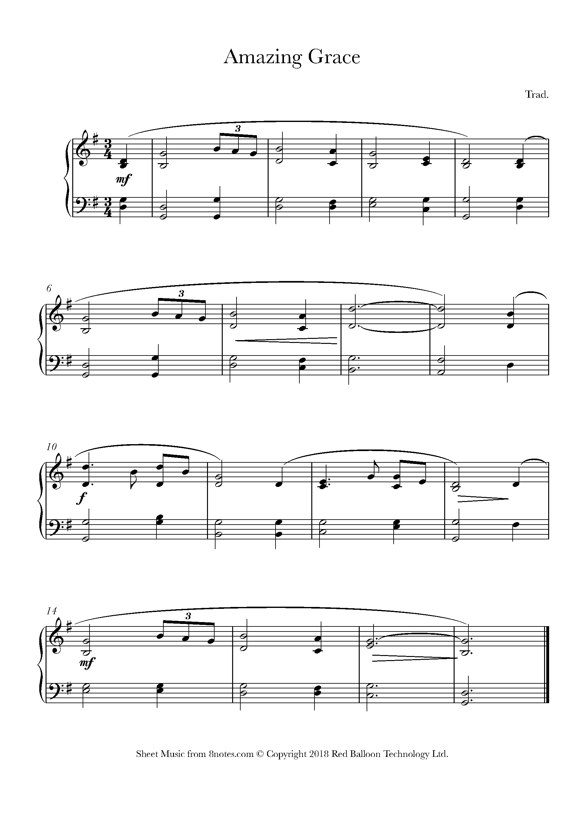 Amazing Grace Sheet music for Piano - 8notes.com