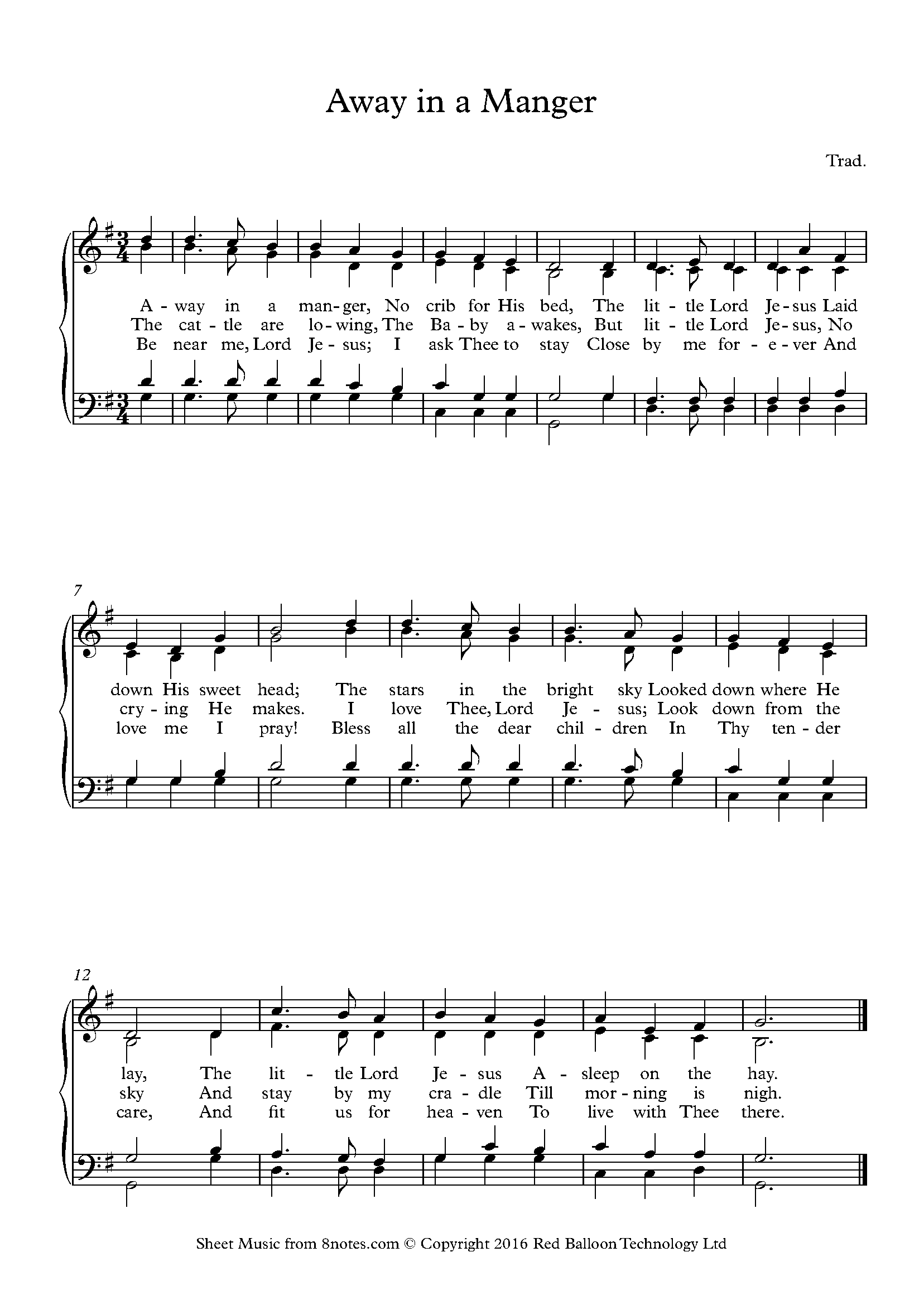 Away in a Manger Sheet music for Piano - 8notes.com