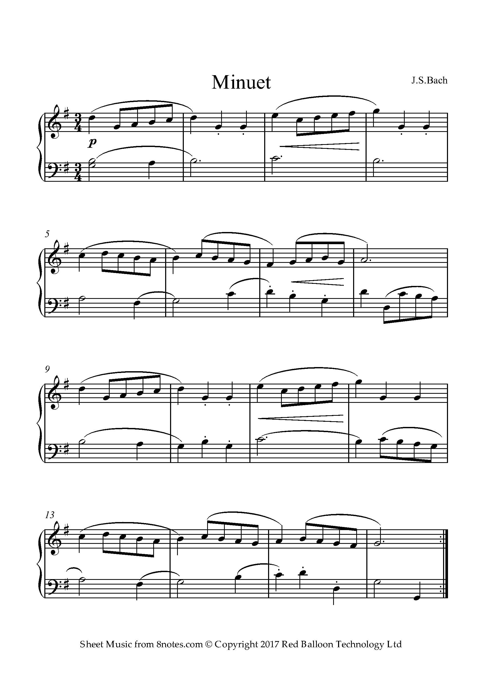 Bach Minuet Sheet Music For Piano 8notes Com