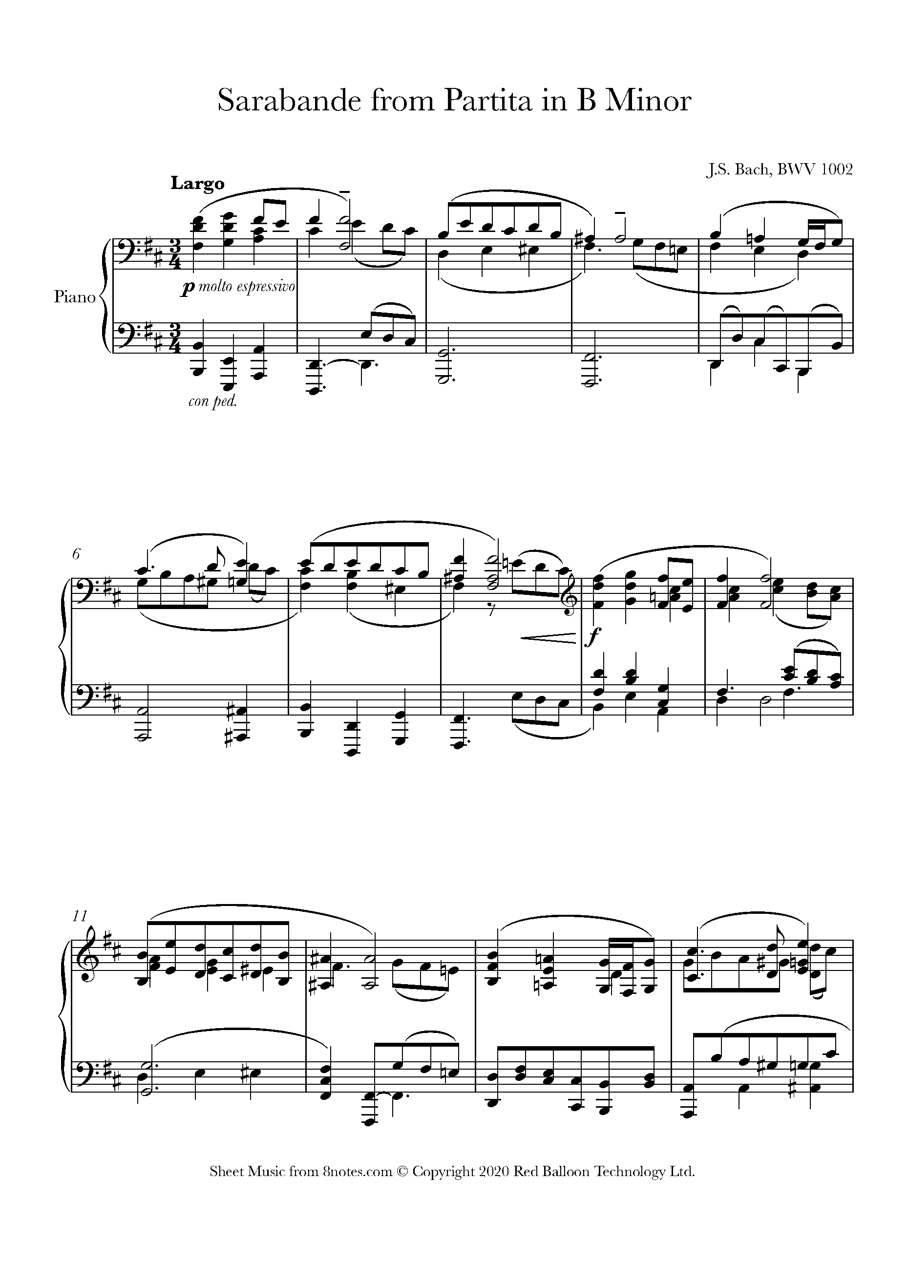 Bach Partita No.1 in B minor, BWV 1002 Sheet music for Piano