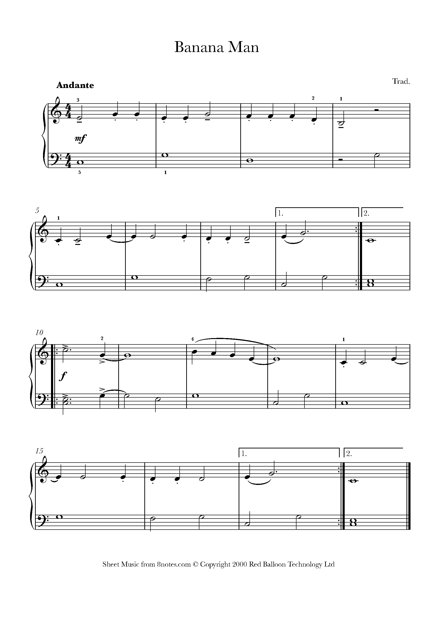 Banana Man (Jamaica) Sheet music for Piano