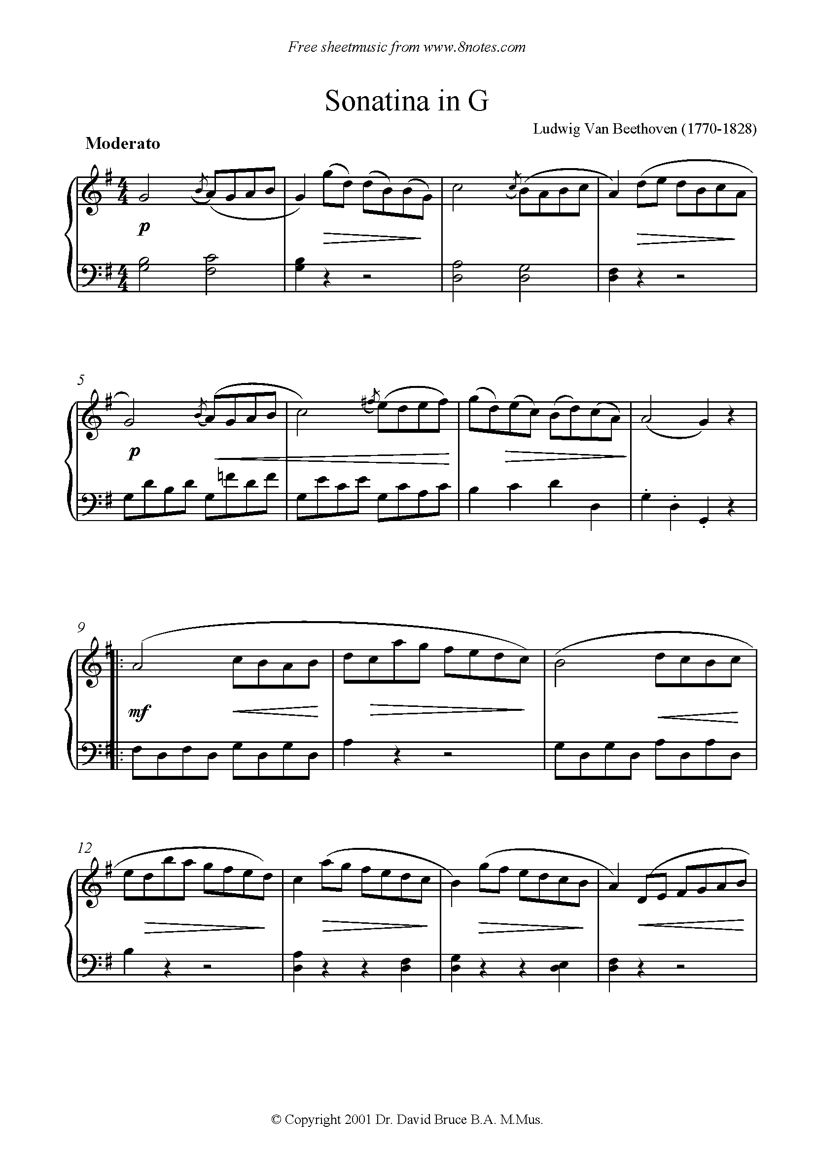 dispatch Bear this Beethoven - Sonatina in G (1st mvt) Sheet music for Piano - 8notes.com
