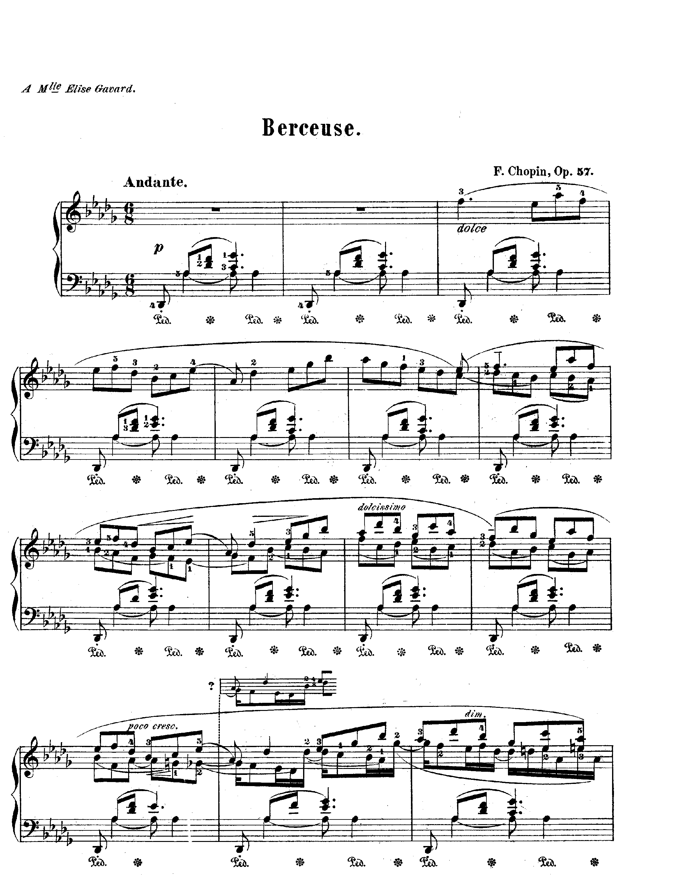 Frédéric Chopin: Berceuse in D-flat major, Op.57 Sheet music for Piano  (Solo)