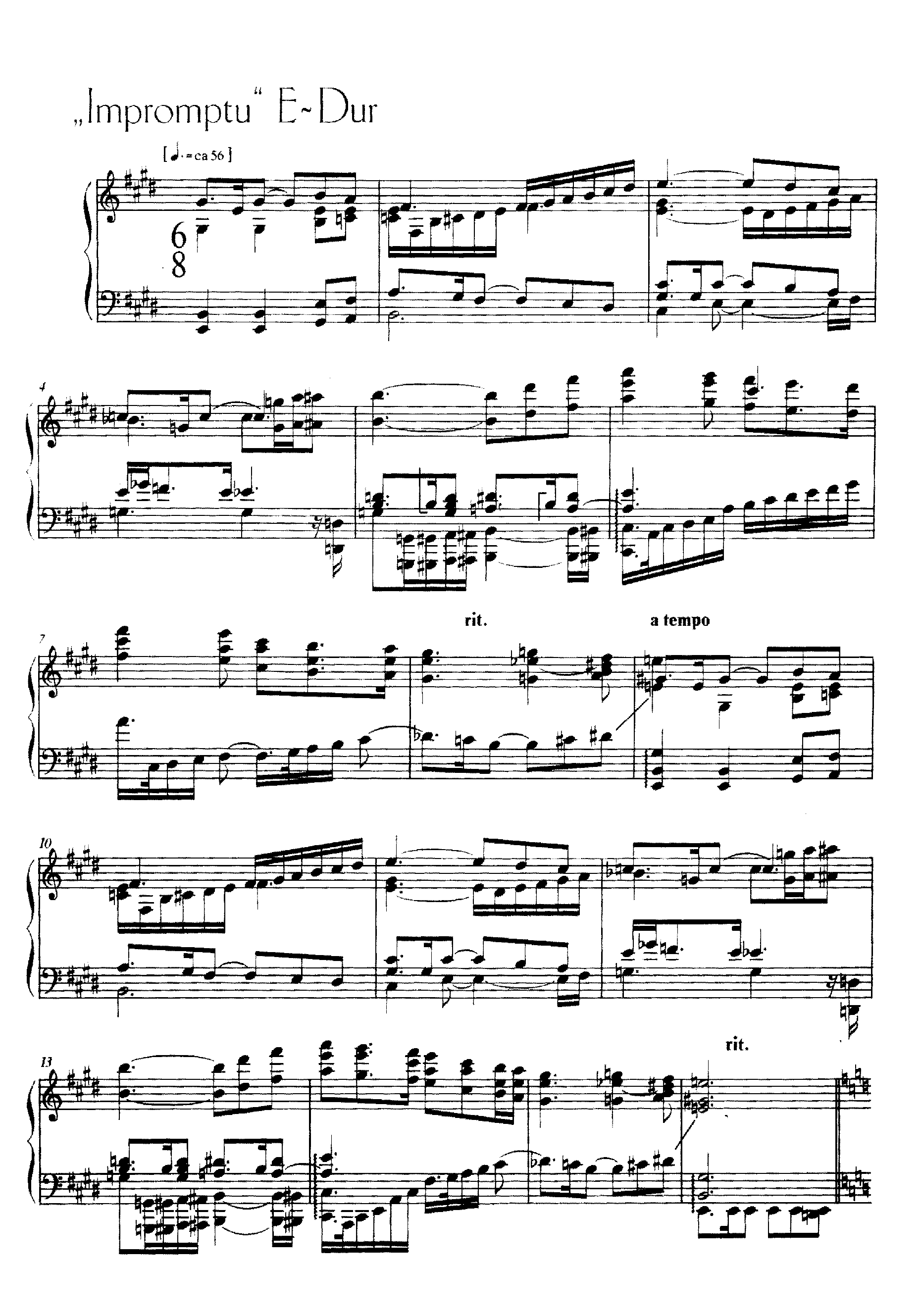 Impromptu in E major by Alban Berg Sheet Music arranged by 8notes.com for Piano - 1 of 3 pages