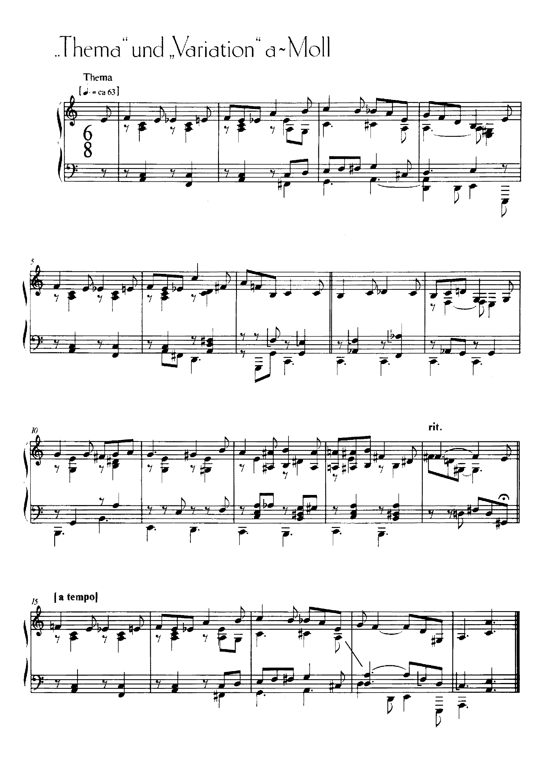 Theme and Variation in A Minor by Alban Berg Sheet Music arranged by 8notes.com for Piano - 1 of 2 pages