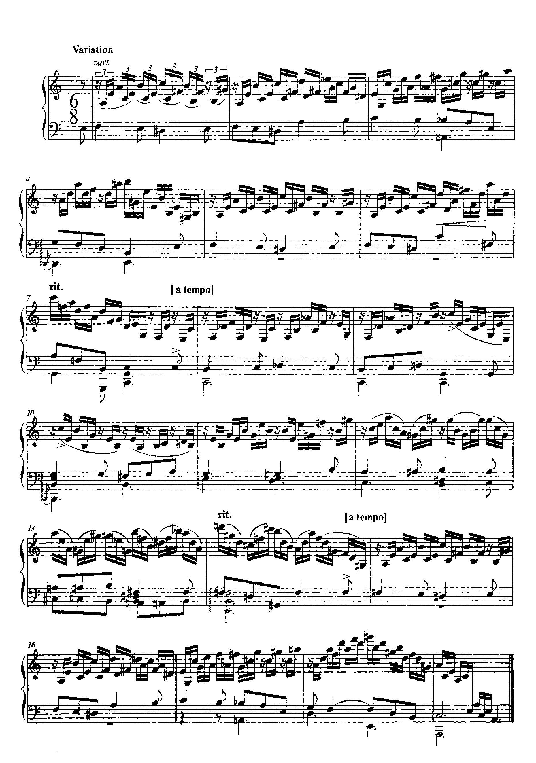 Theme and Variation in A Minor by Alban Berg Sheet Music arranged by 8notes.com for Piano - 1 of 2 pages
