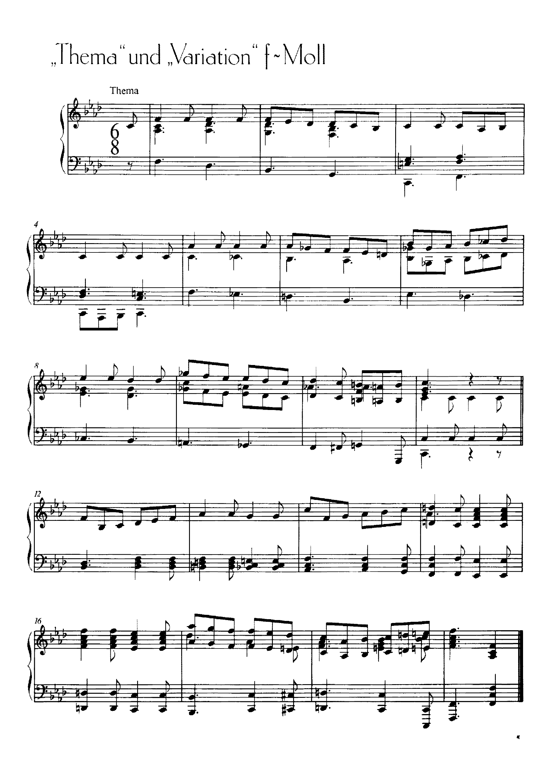 Theme and Variation in F Minor by Alban Berg Sheet Music arranged by 8notes.com for Piano - 1 of 2 pages