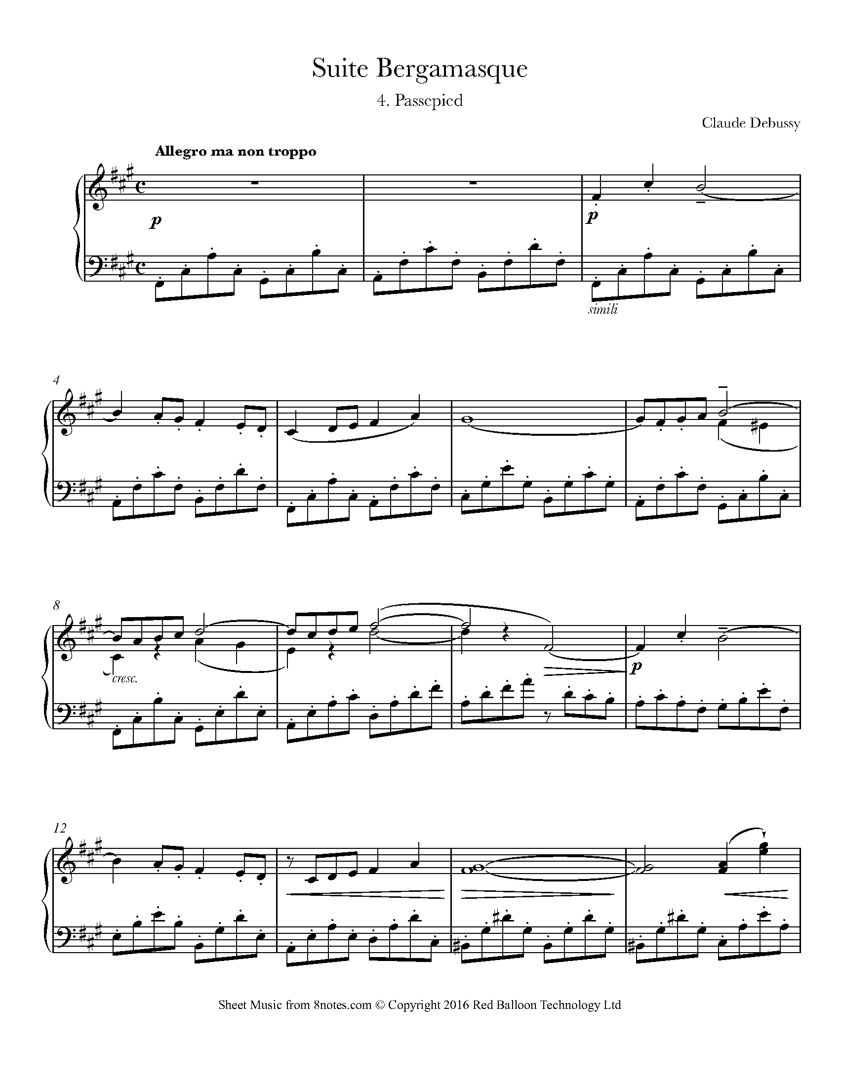 Debussy - Suite Bergamasque 4. Passepied Sheet music for Piano - 8notes.com