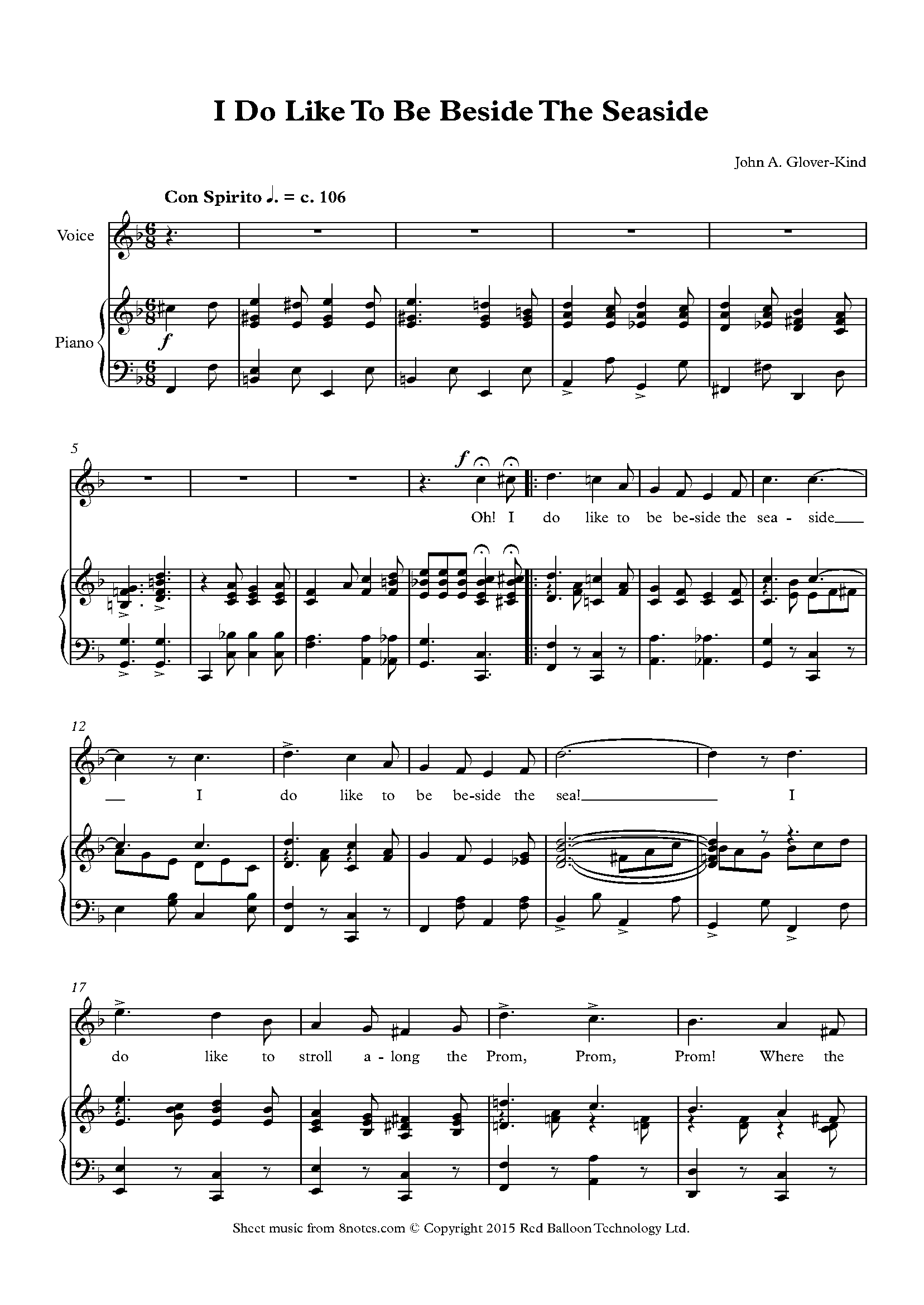John A. GloverKind I Do Like To Be Beside The Seaside Sheet music for Piano