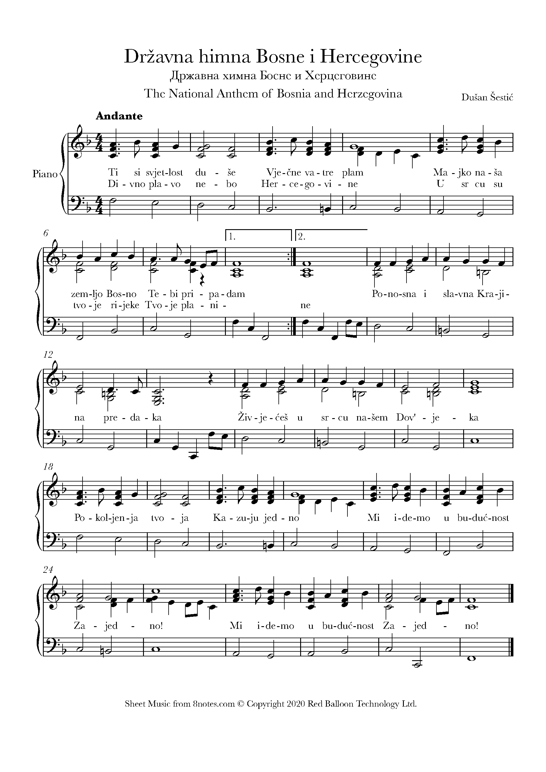 bosnia national anthem herzegovina piano 8notes major sheet shortcuts keyboard