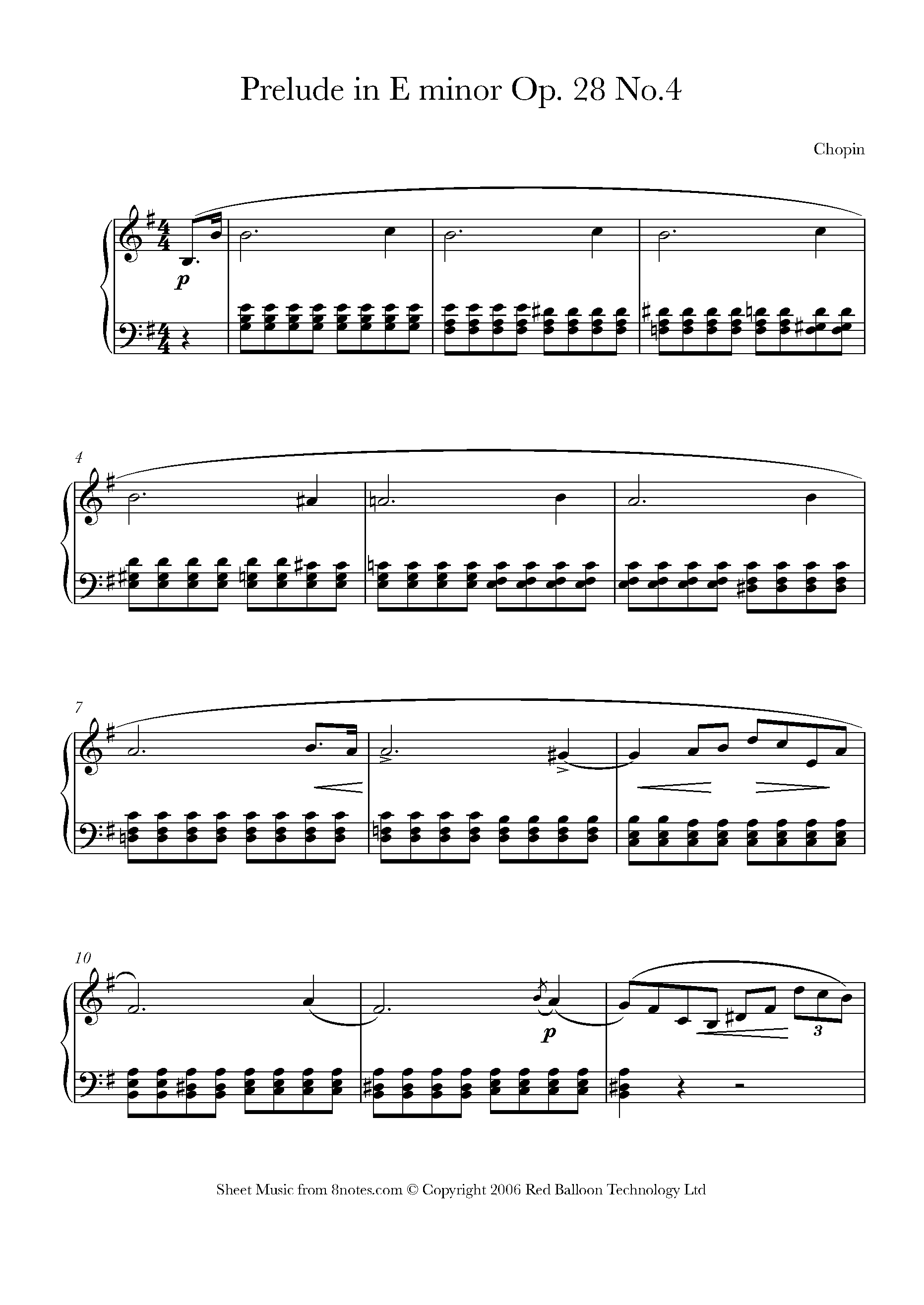  Chopin Prelude In E Minor Op 28 No 4 Sheet Music For Piano 8notes