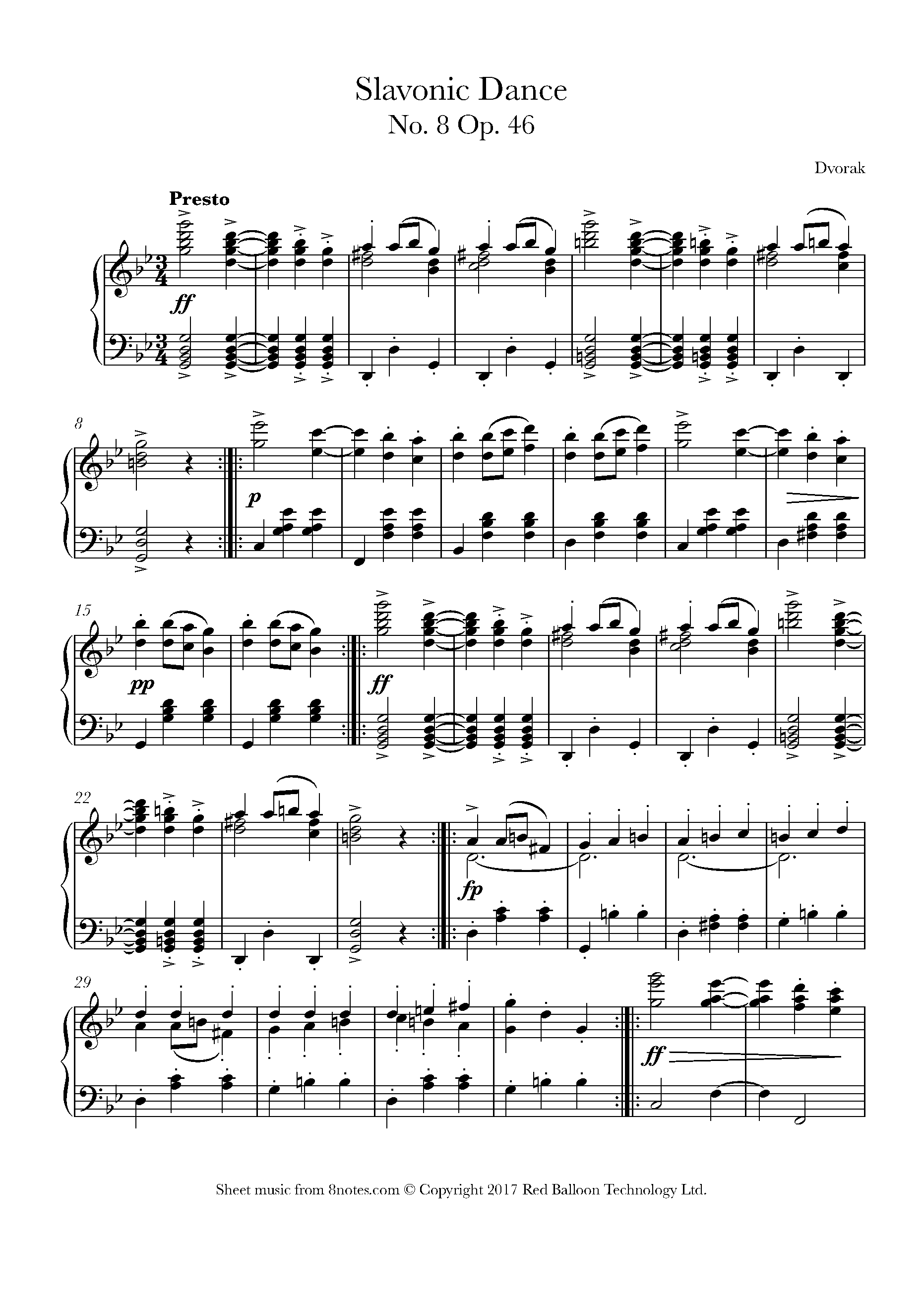 Dvorak Slavonic Dance No 8 Op 46 Sheet Music For Piano 8notes Com Dvorak Slavonic Dance No 8 Op 46 Sheet Music For Piano 8notes Com